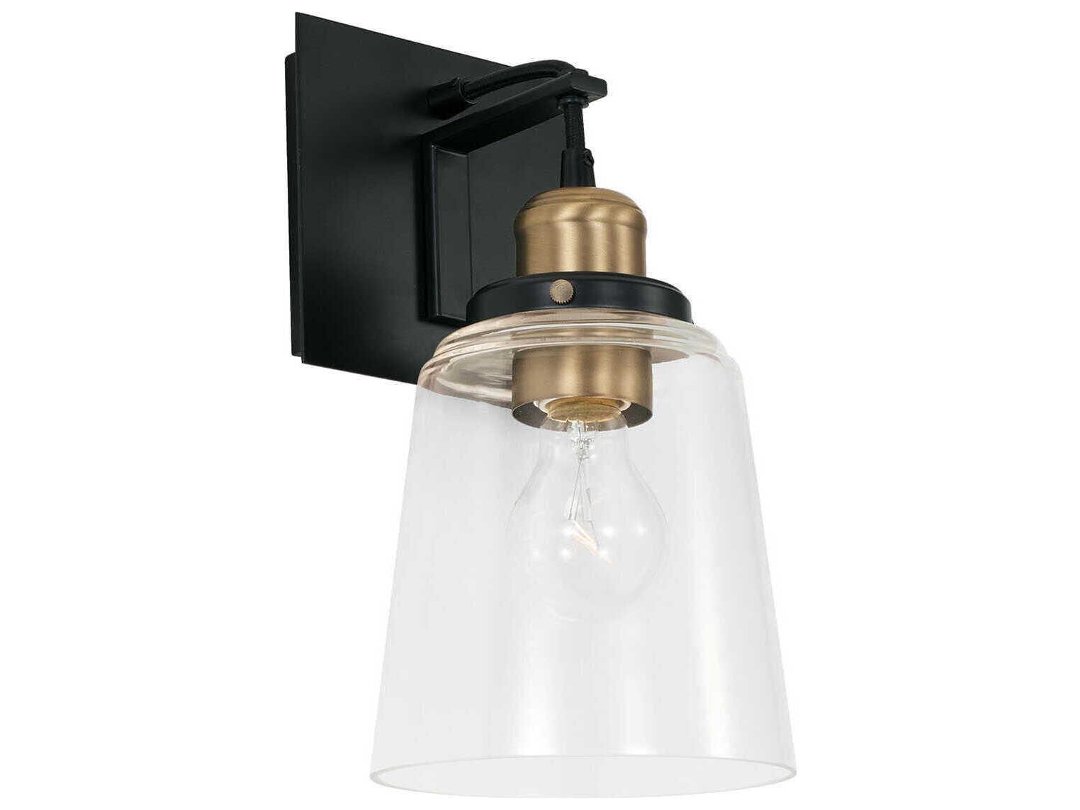 Capital Lighting Fallon 1-Light Aged Brass Black Glass Wall Sconce