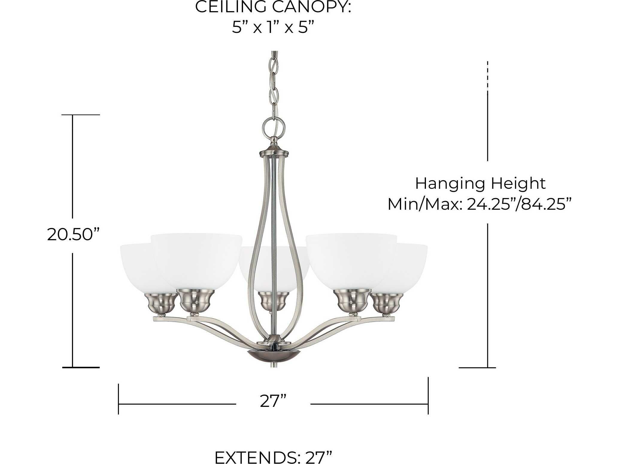 Capital Lighting Stanton 5-Light Brushed Nickel Glass Bowl Chandelier