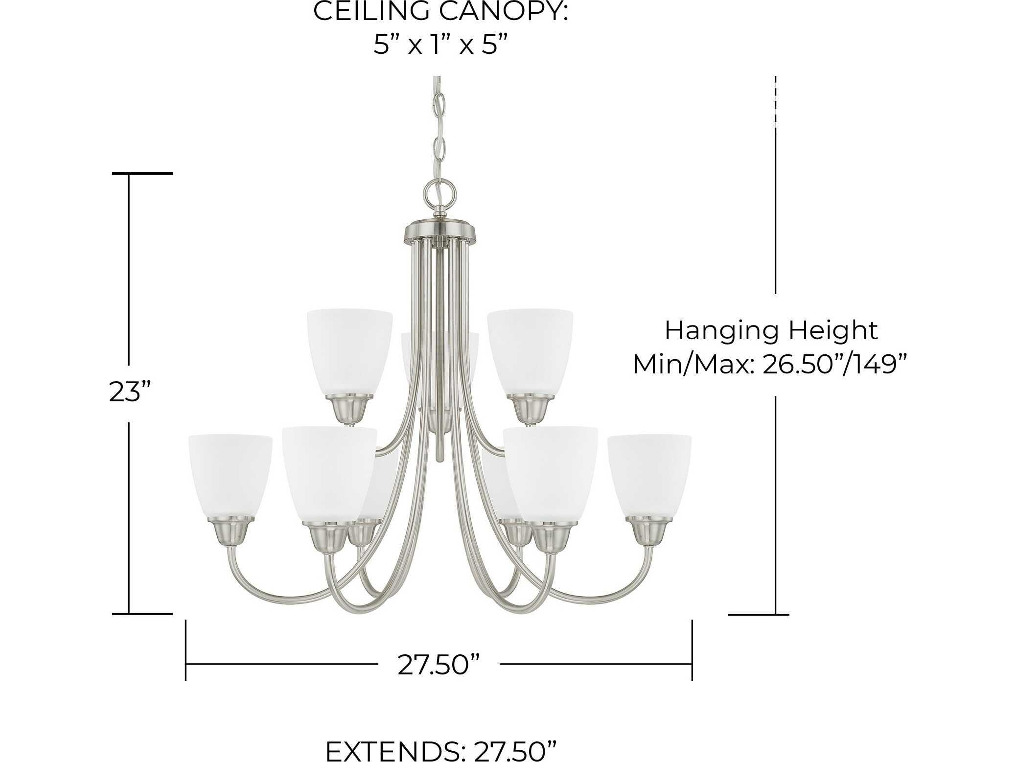 Capital Lighting Trenton 9-Light Brushed Nickel Glass Bell Chandelier