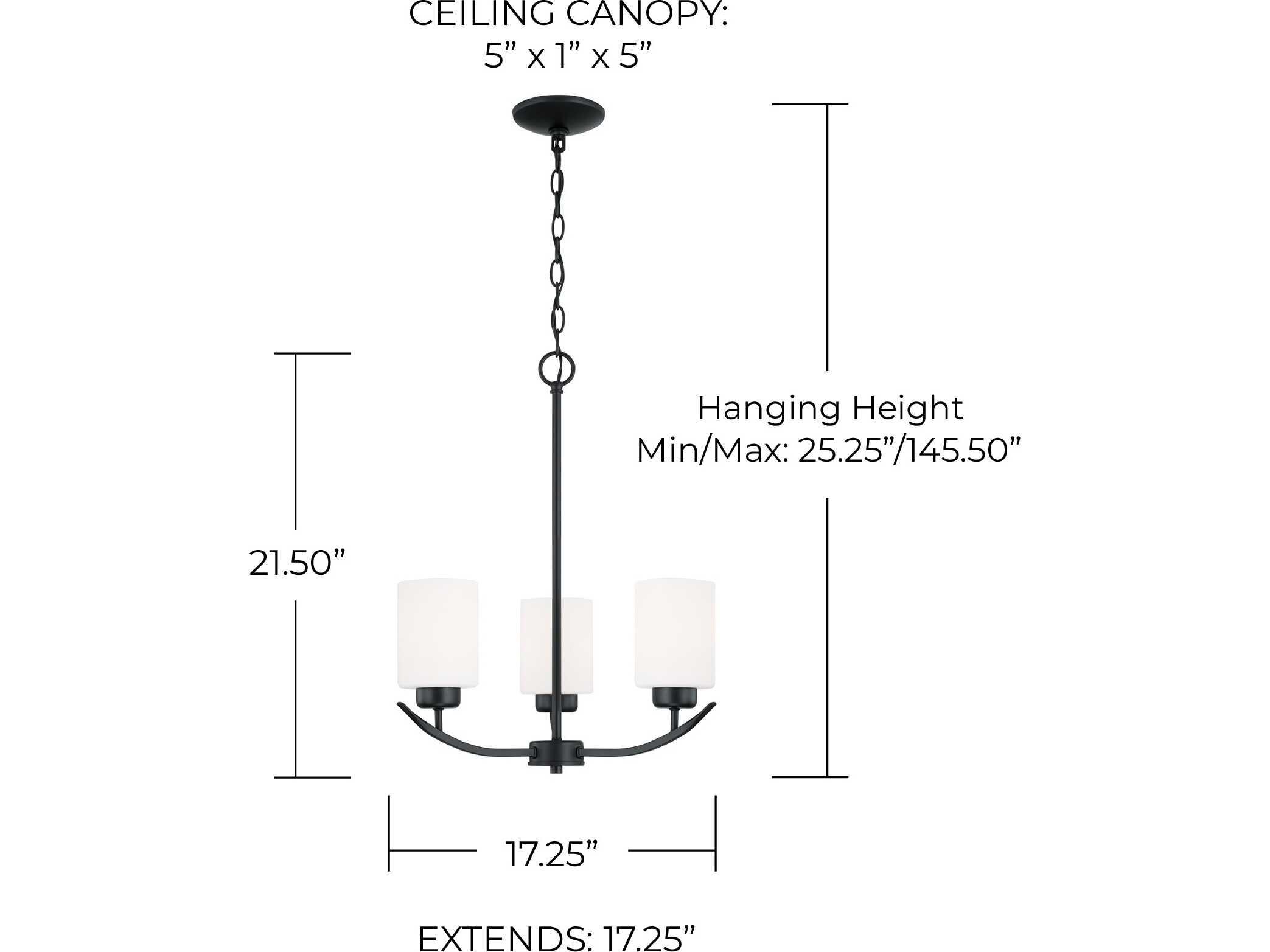 Capital Lighting Dixon 3-Light Matte Black Glass Chandelier