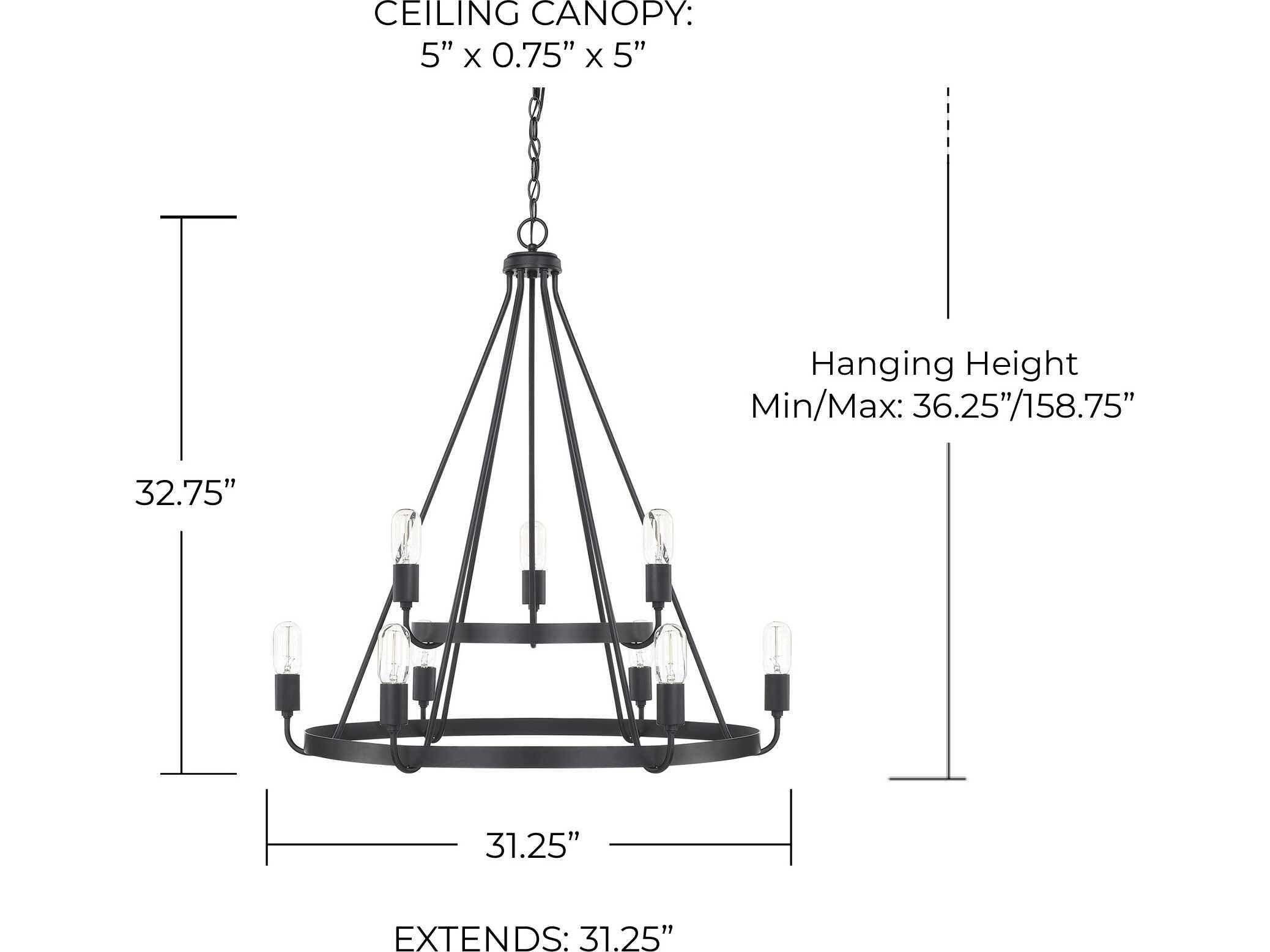 Capital Lighting Tanner 9-Light Matte Black Chandelier