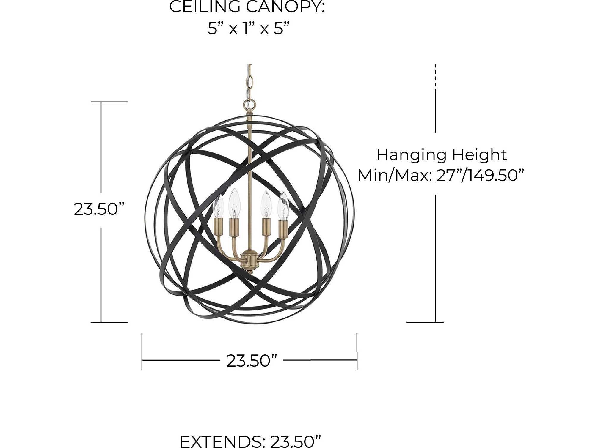 Capital Lighting Axis 4-Light Aged Brass And Black Candelabra Globe Round Chandelier