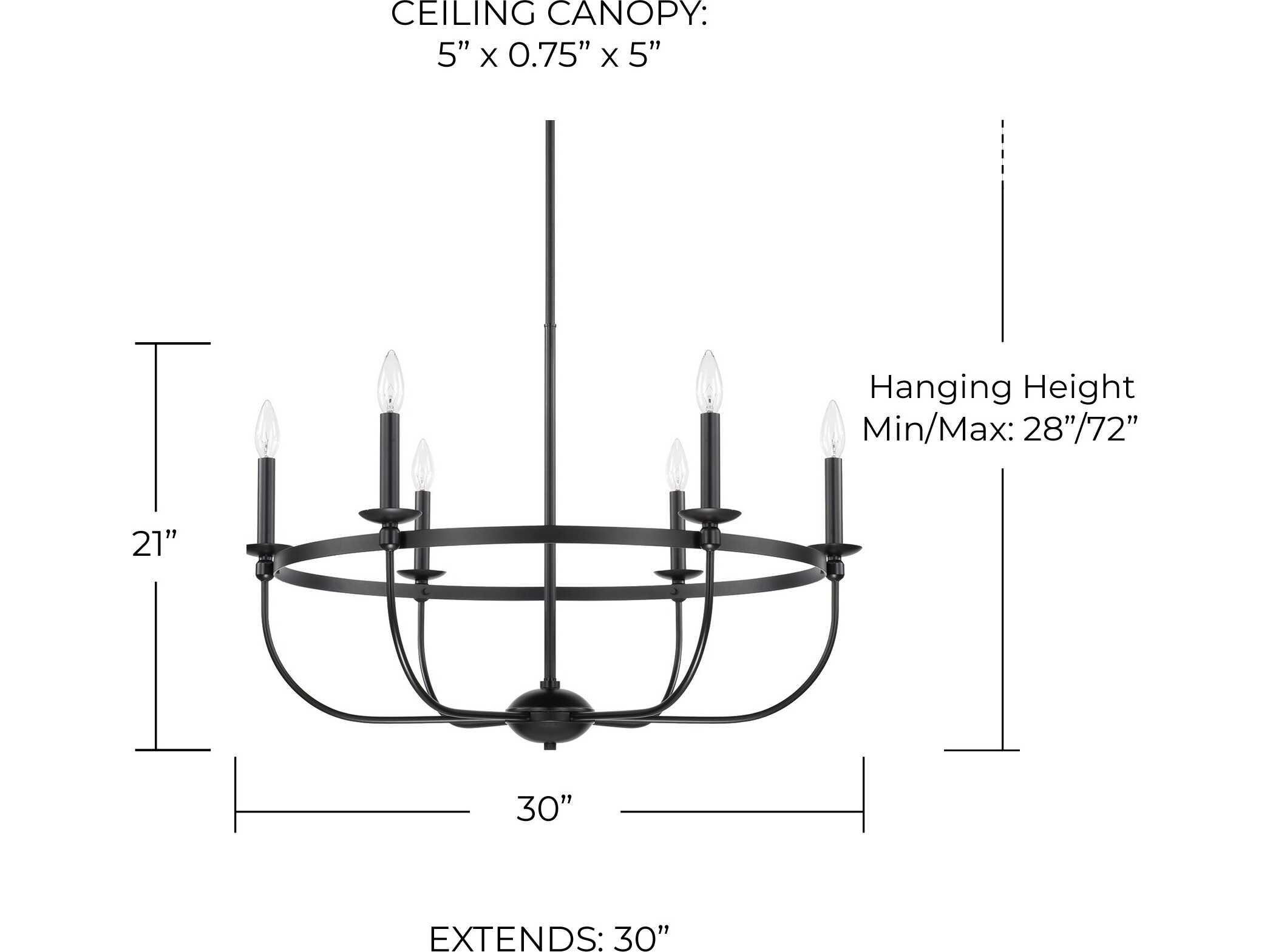 Capital Lighting Rylann 6-Light Matte Black Candelabra Round Chandelier