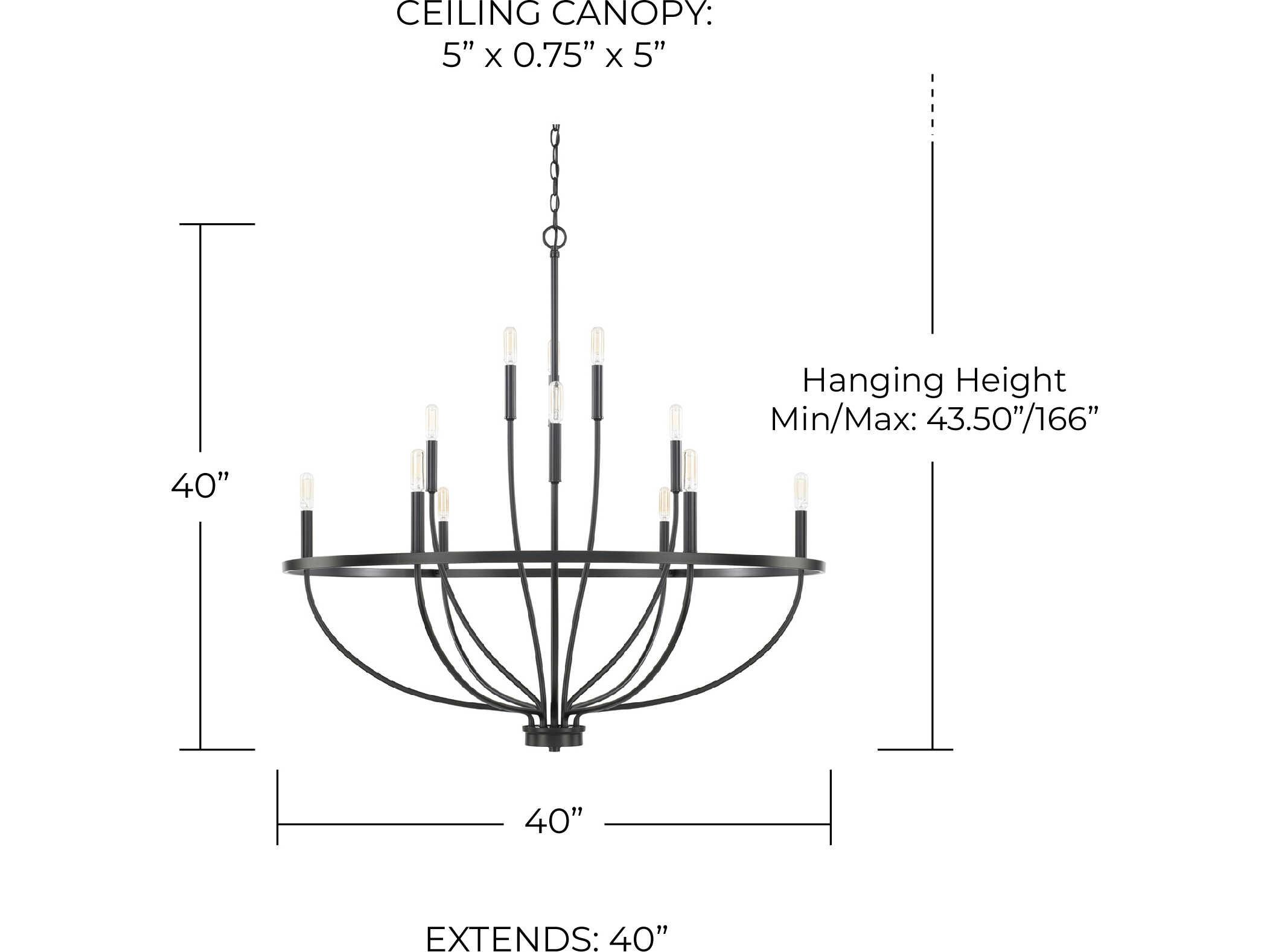 Capital Lighting Greyson 12-Light Matte Black Candelabra Chandelier