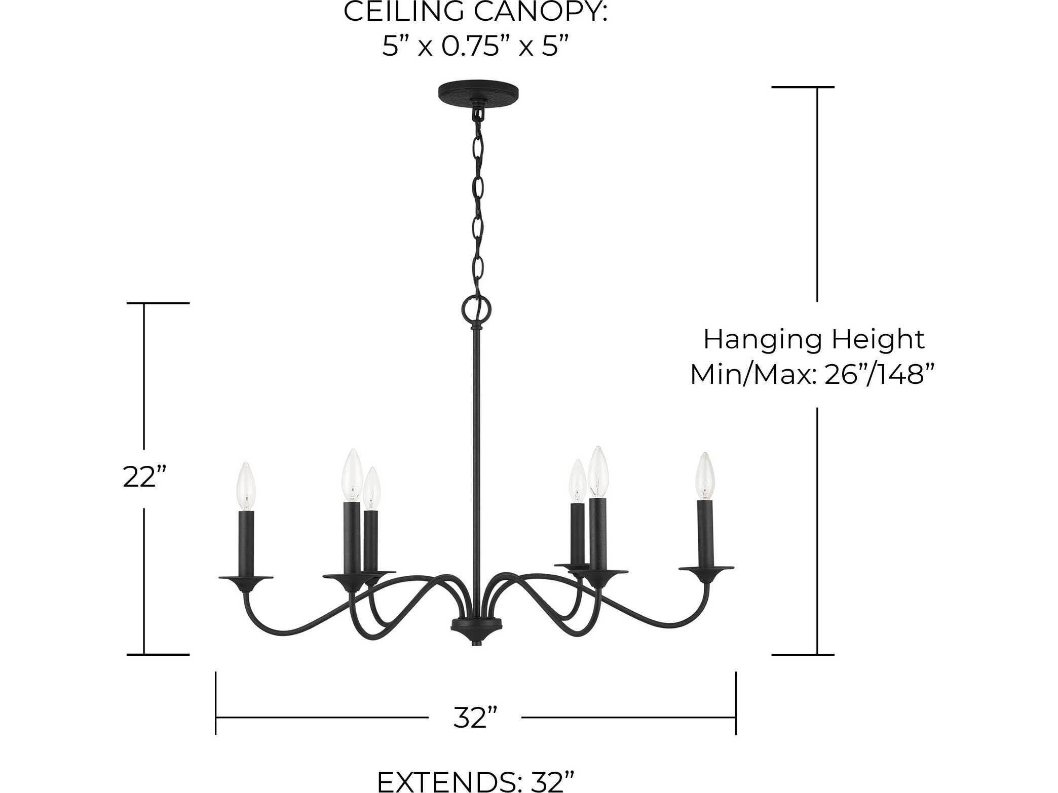Capital Lighting Vincent 6-Light Black Iron Candelabra Chandelier