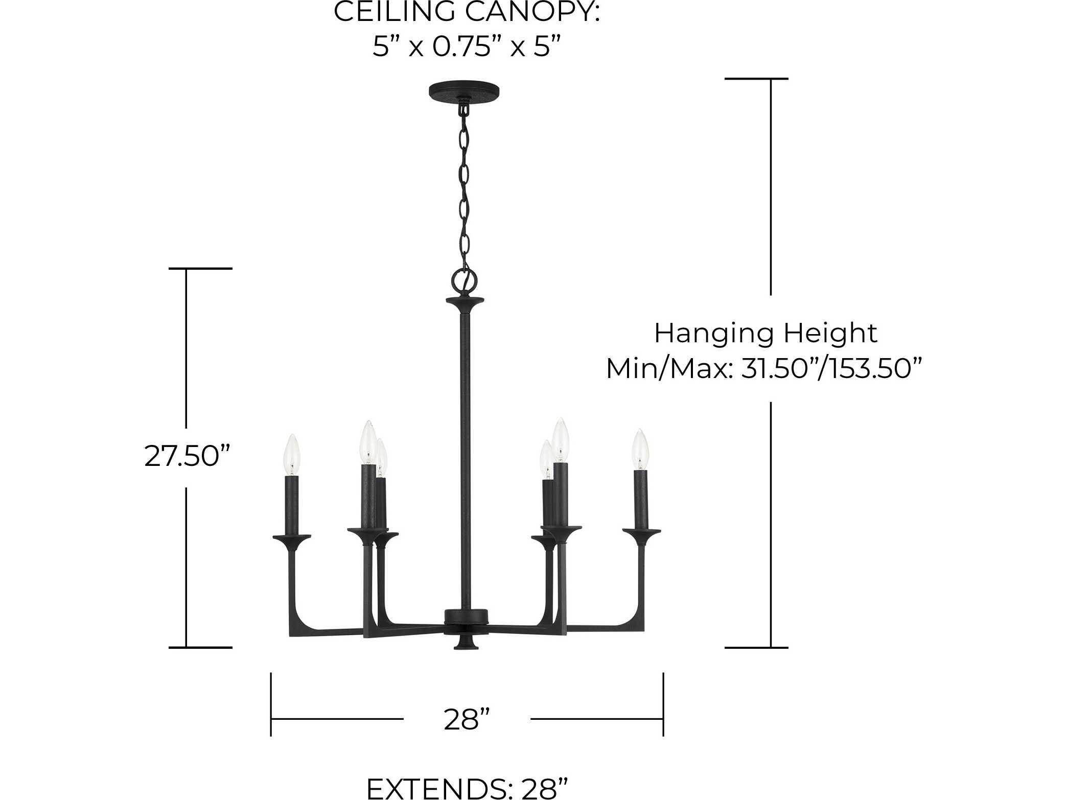Capital Lighting Clint 6-Light Black Iron Candelabra Chandelier