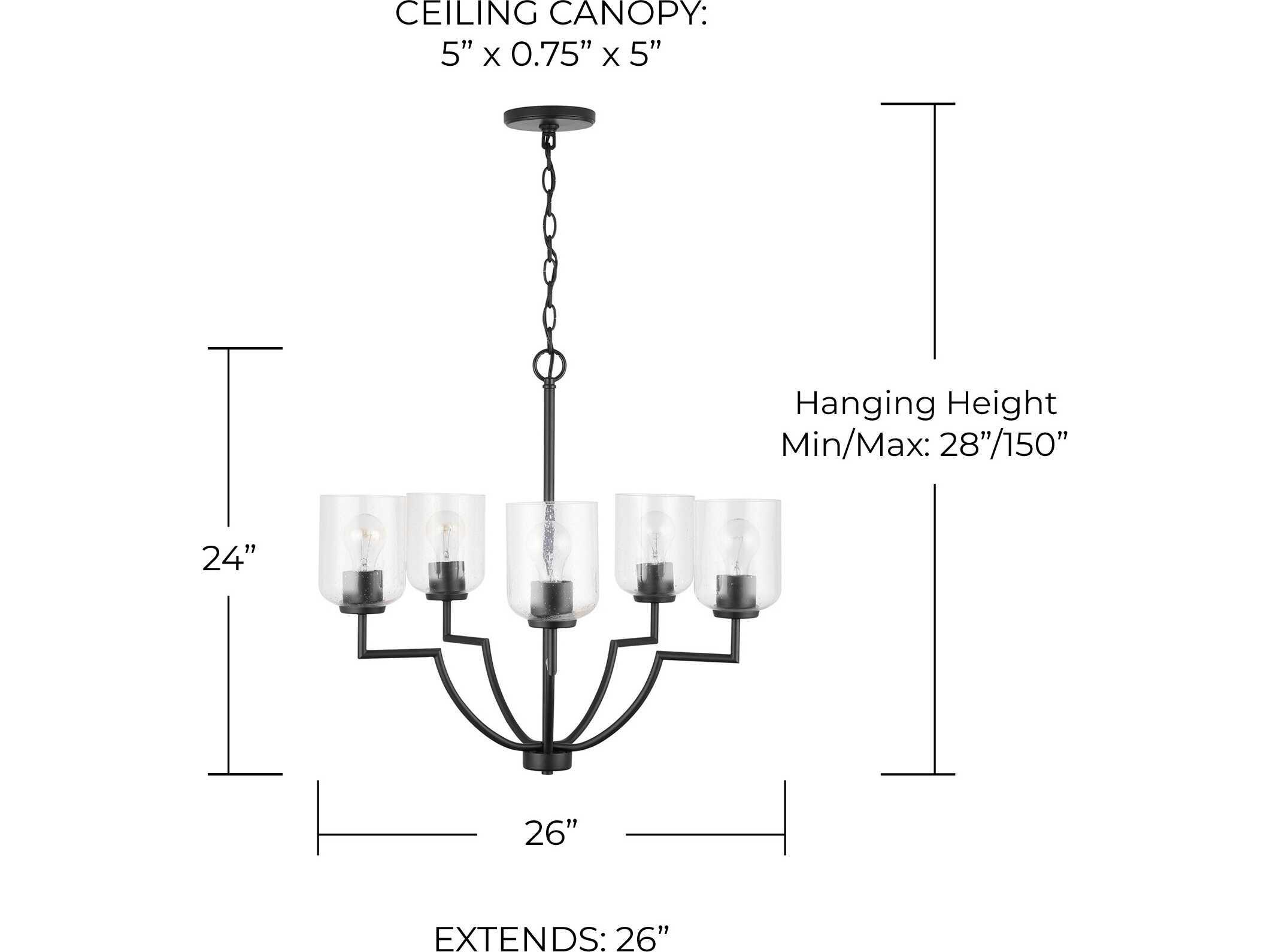 Capital Lighting Carter 5-Light Matte Black Glass Cylinder Chandelier