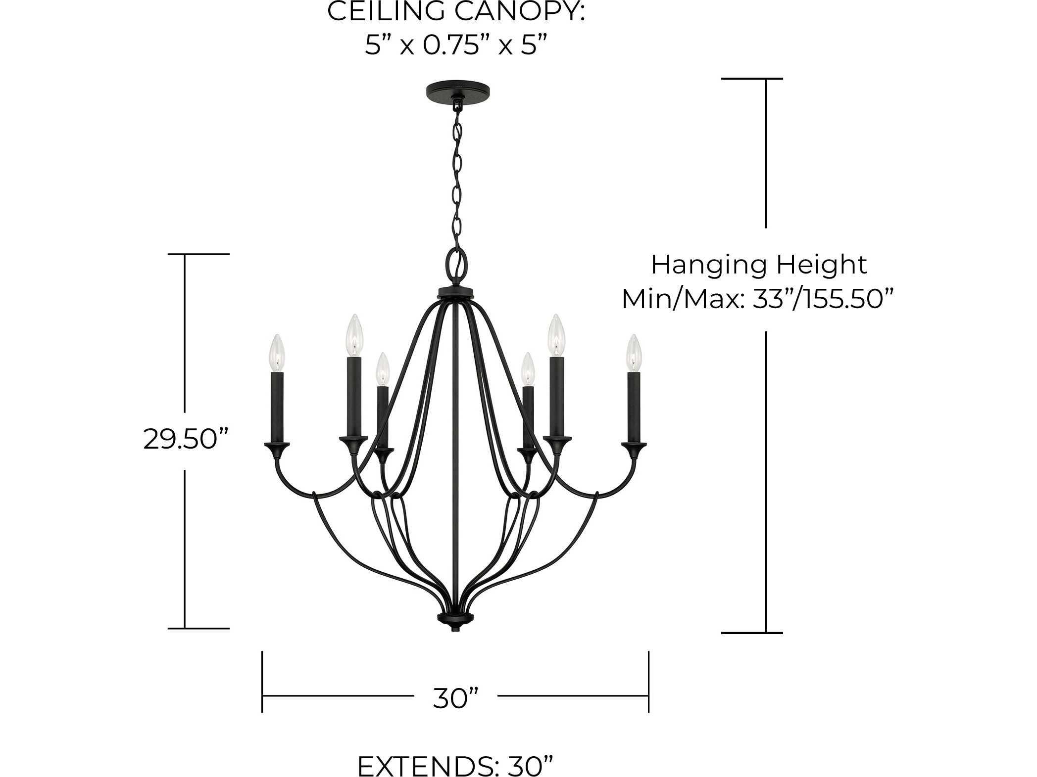 Capital Lighting Bentley 6-Light Black Iron Candelabra Chandelier