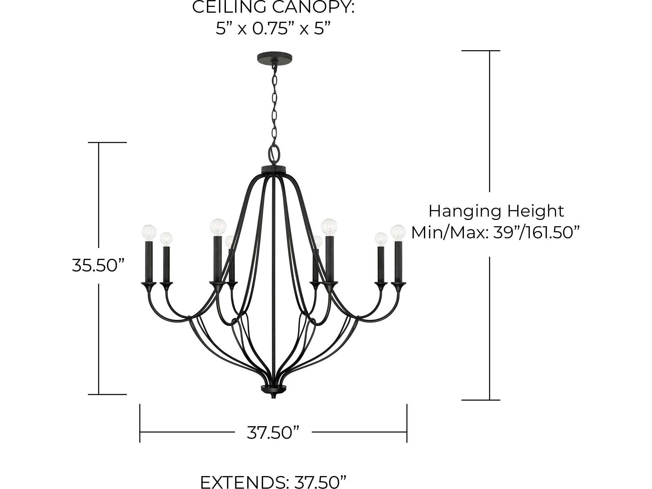 Capital Lighting Bentley 8-Light Black Iron Candelabra Chandelier