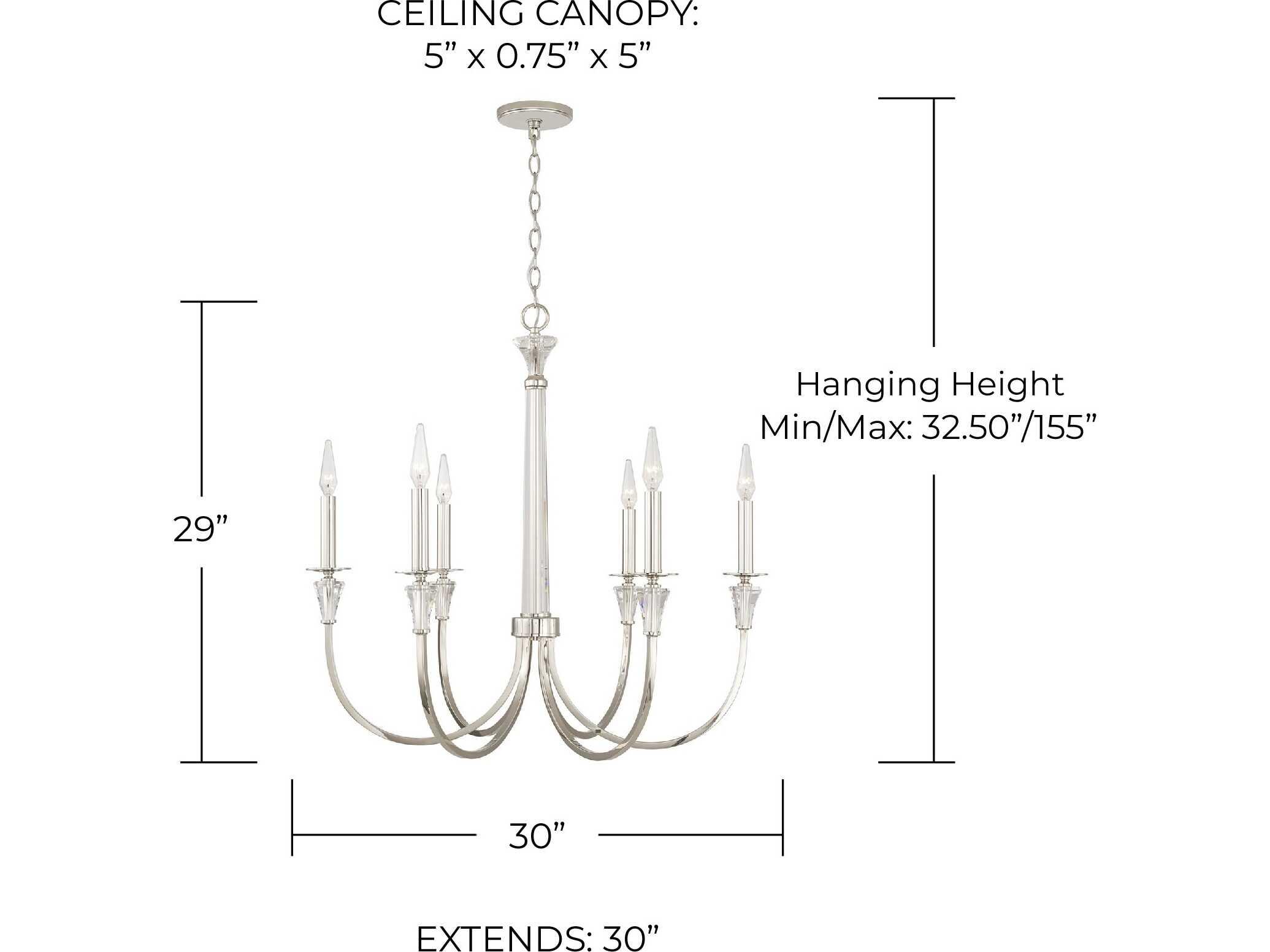 Capital Lighting Laurent 6-Light Polished Nickel Crystal Candelabra Chandelier
