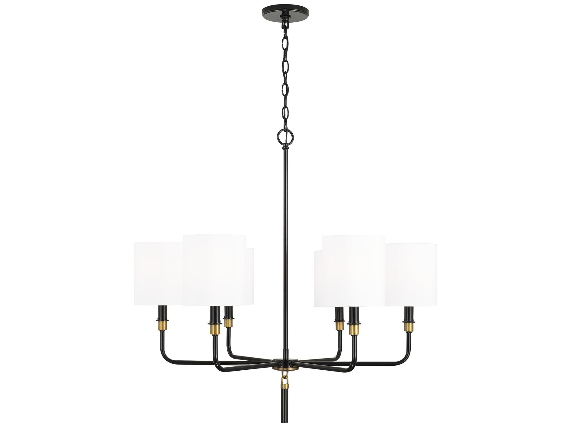 Capital Lighting Beckham 6-Light Glossy Black Aged Brass Candelabra Cylinder Chandelier