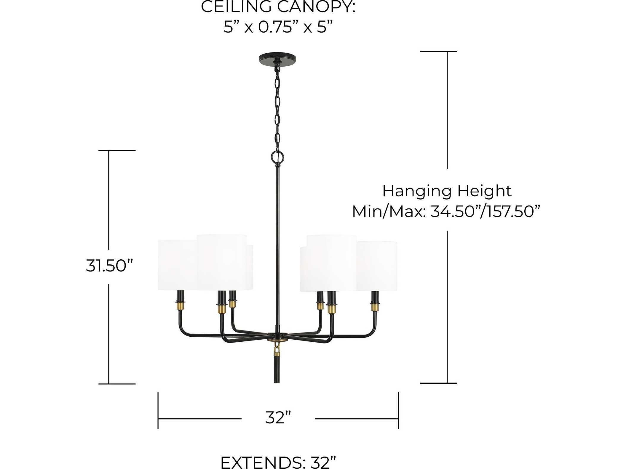 Capital Lighting Beckham 6-Light Glossy Black Aged Brass Candelabra Cylinder Chandelier