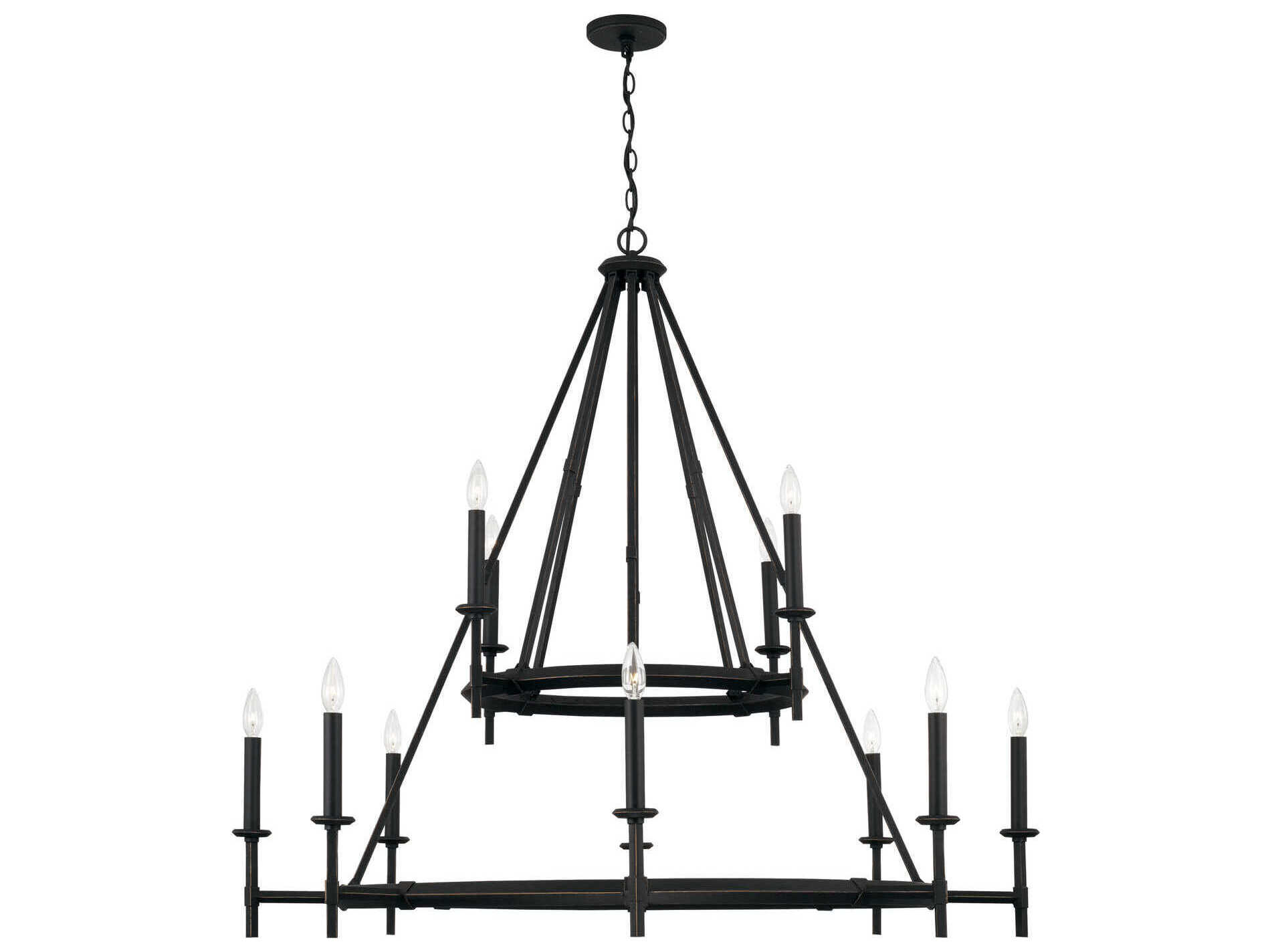 Capital Lighting Ogden 12-Light Brushed Black Iron Candelabra Round Tiered Chandelier