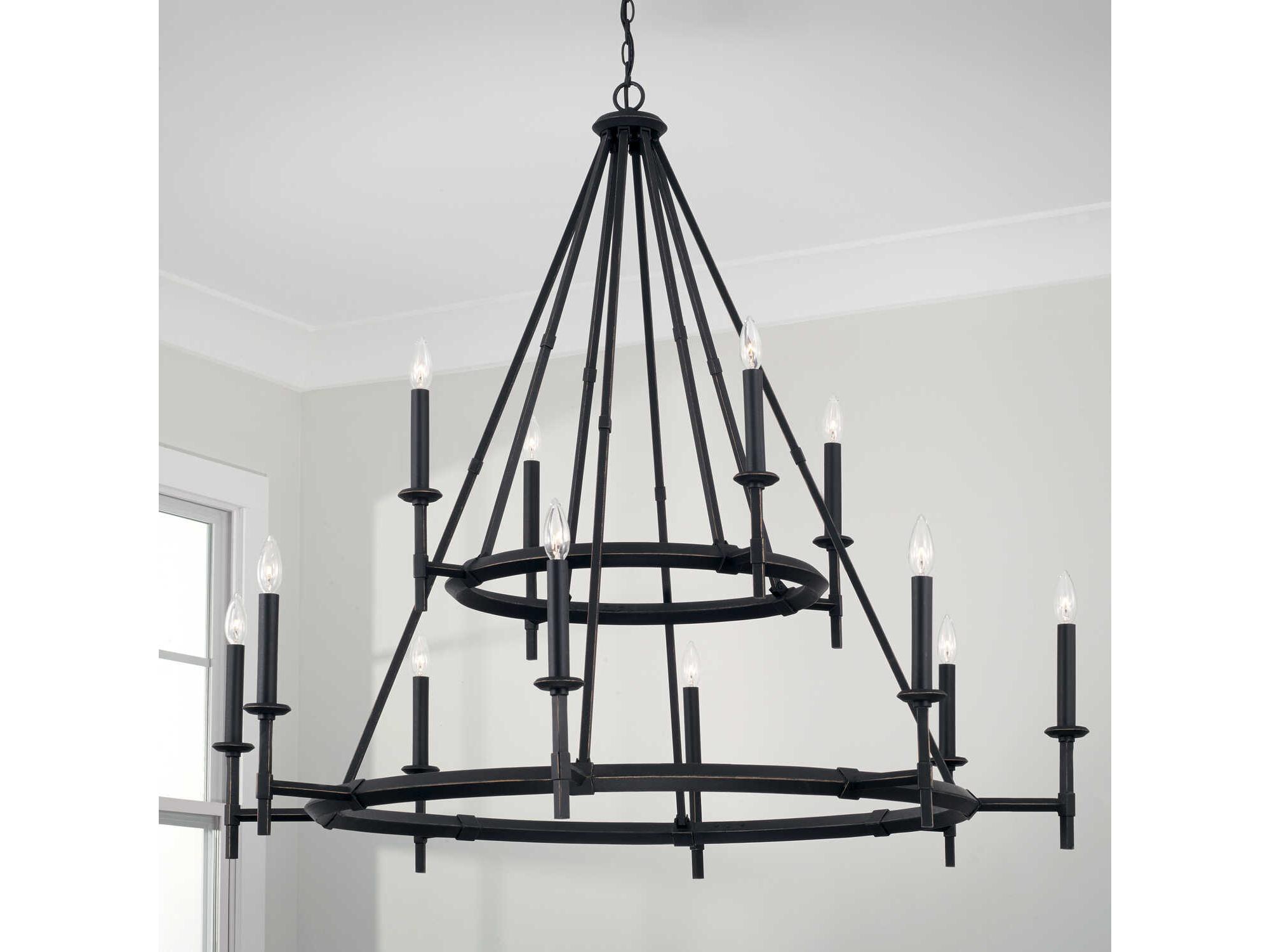 Capital Lighting Ogden 12-Light Brushed Black Iron Candelabra Round Tiered Chandelier