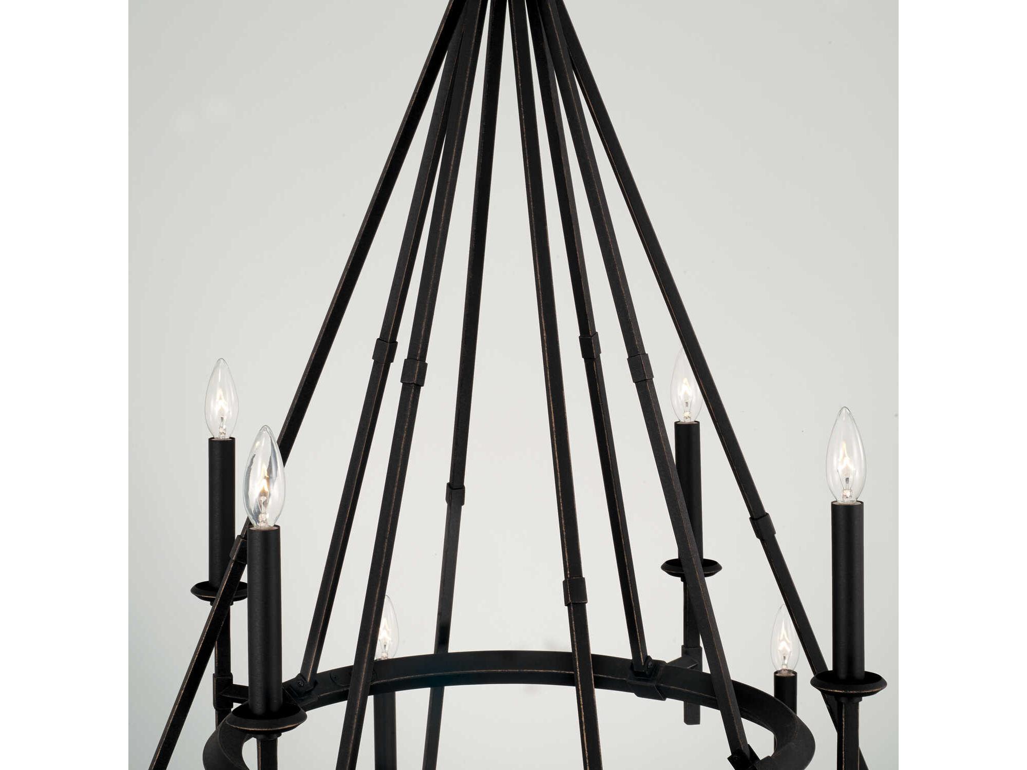 Capital Lighting Ogden 12-Light Brushed Black Iron Candelabra Round Tiered Chandelier