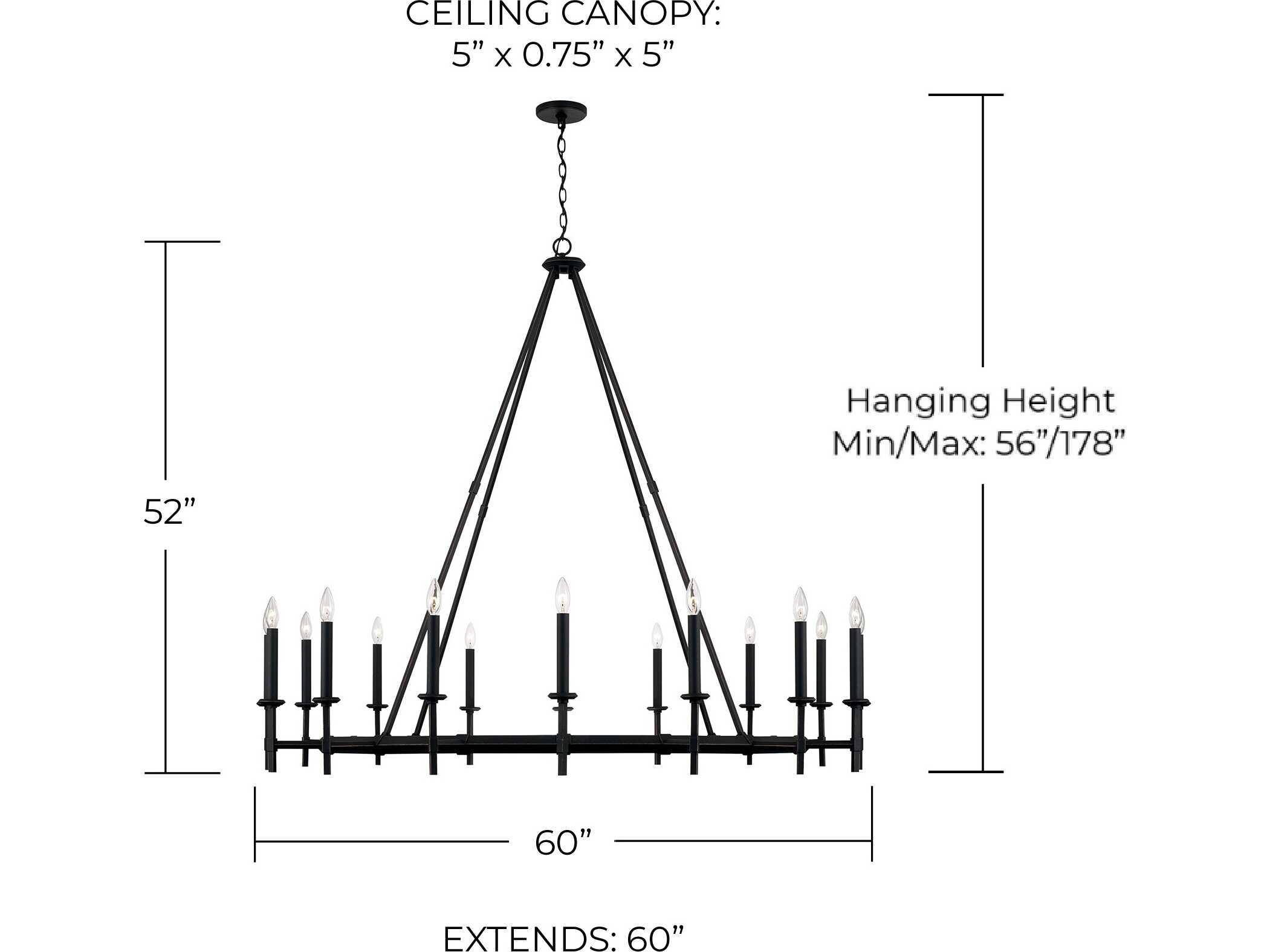 Capital Lighting Ogden 16-Light6-Light Brushed Black Iron Candelabra Round Chandelier