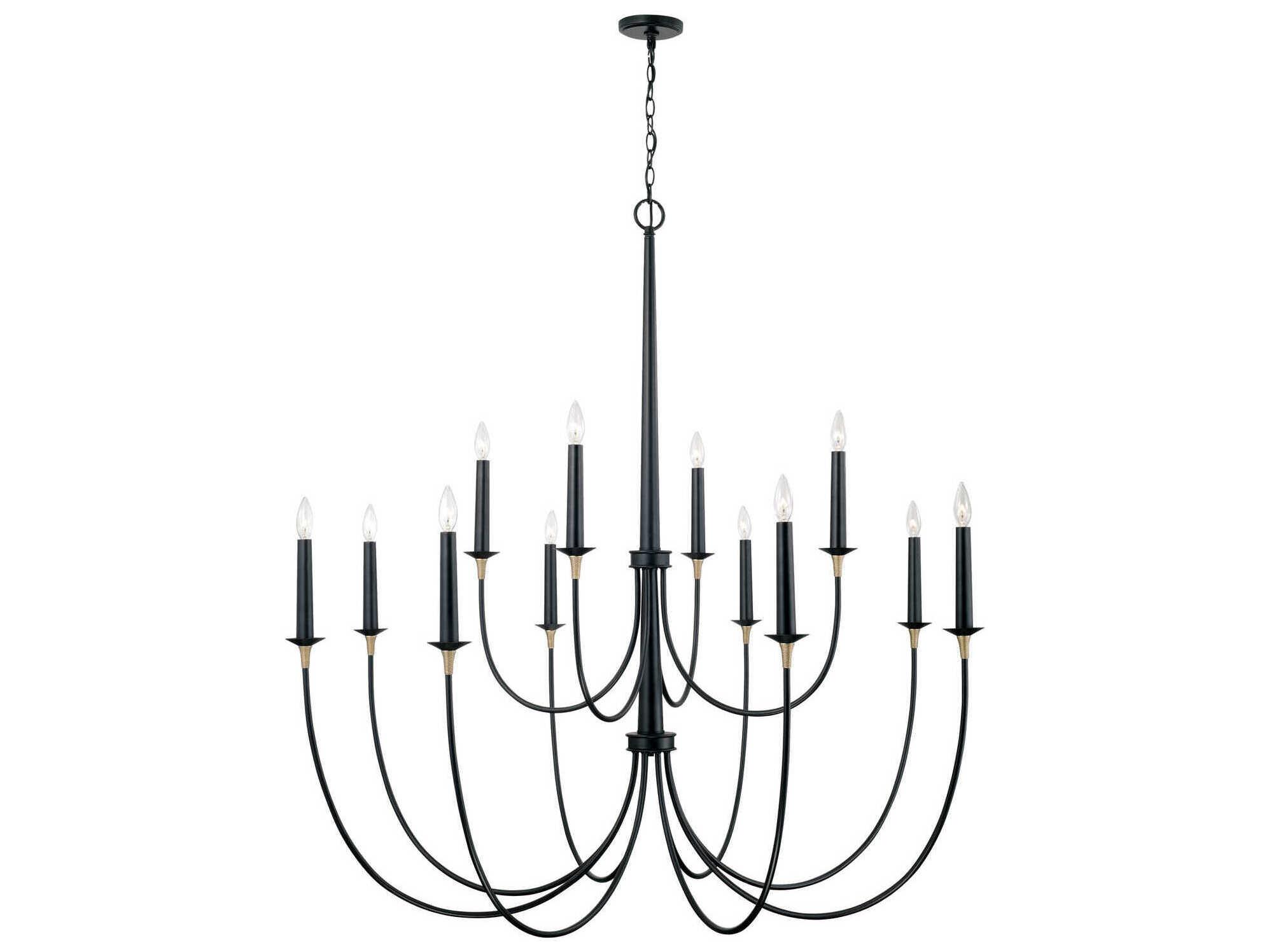 Capital Lighting Amara 12-Light Matte Black With Brass Candelabra Tiered Chandelier