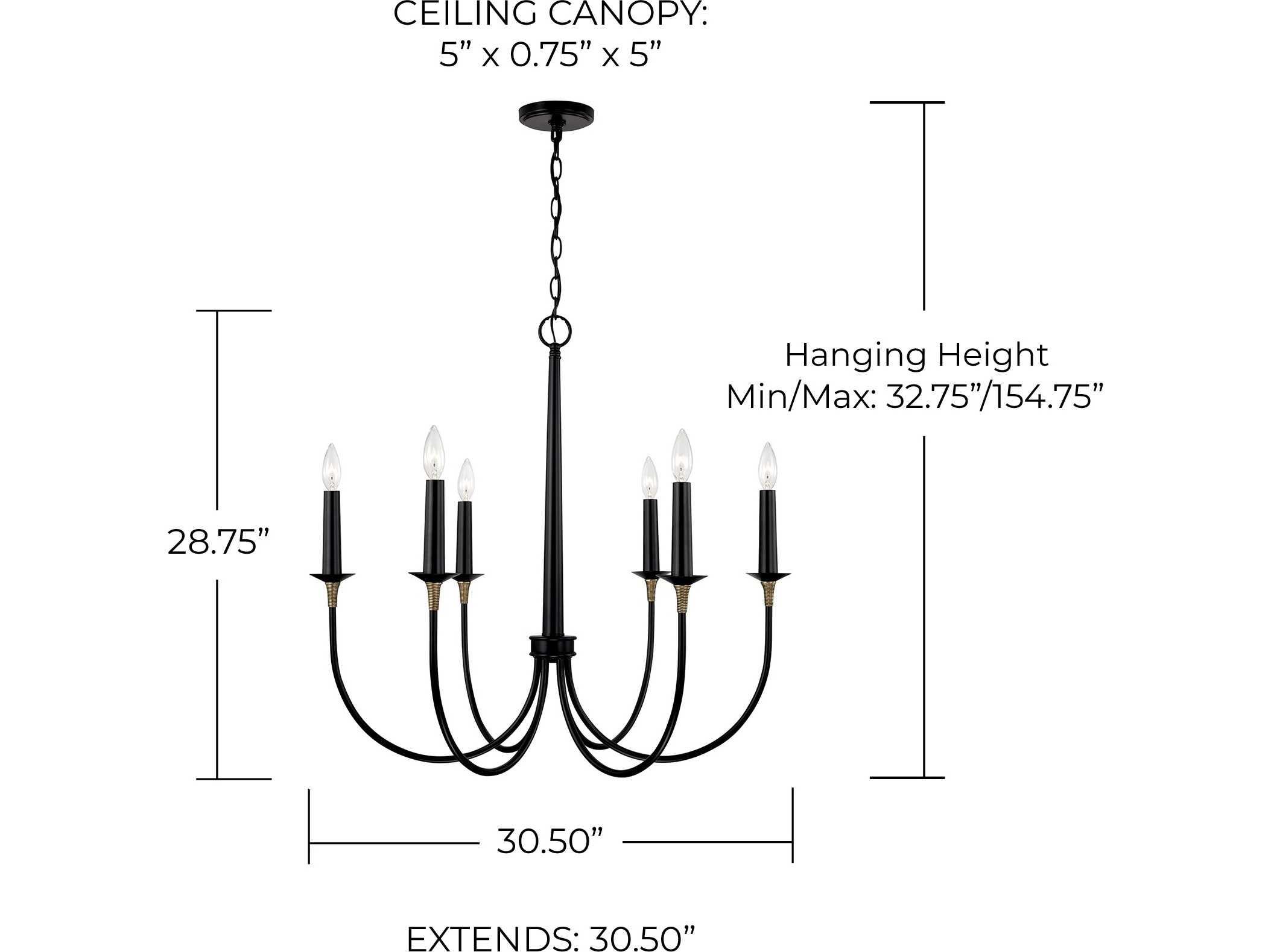 Capital Lighting Amara 6-Light Matte Black With Brass Candelabra Chandelier