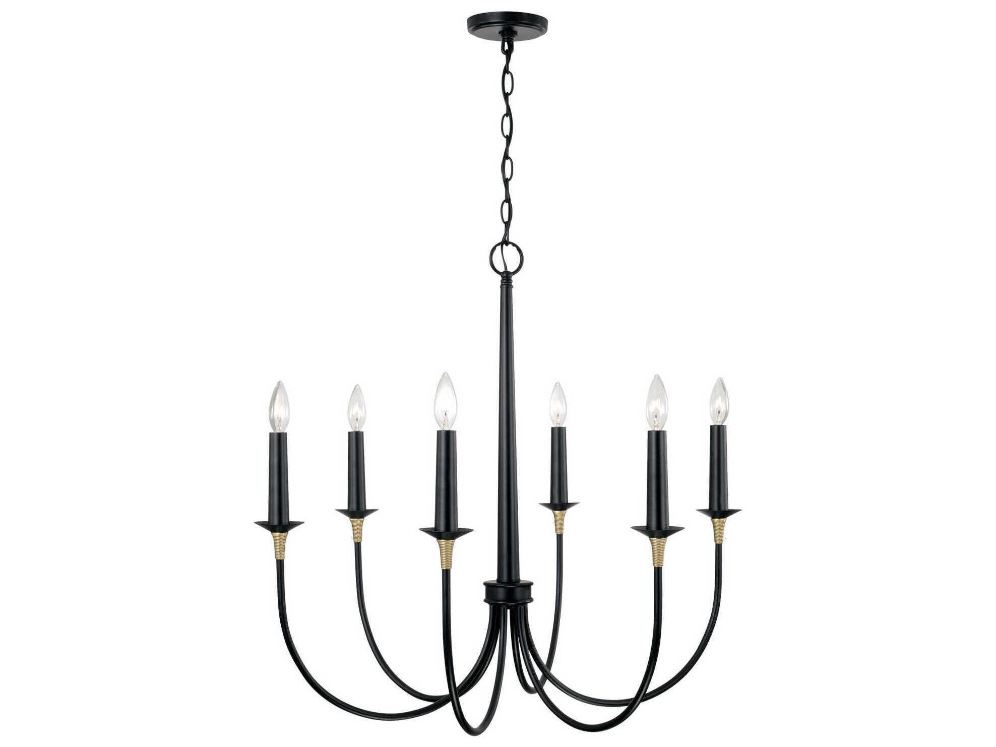 Capital Lighting Amara 6-Light Matte Black With Brass Candelabra Chandelier