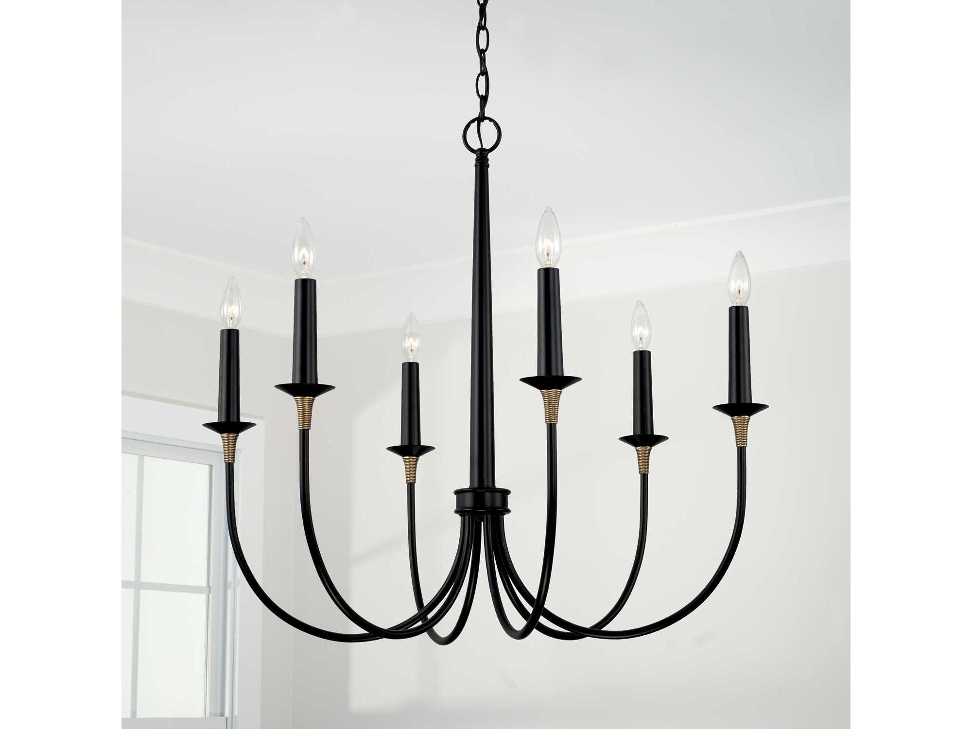Capital Lighting Amara 6-Light Matte Black With Brass Candelabra Chandelier