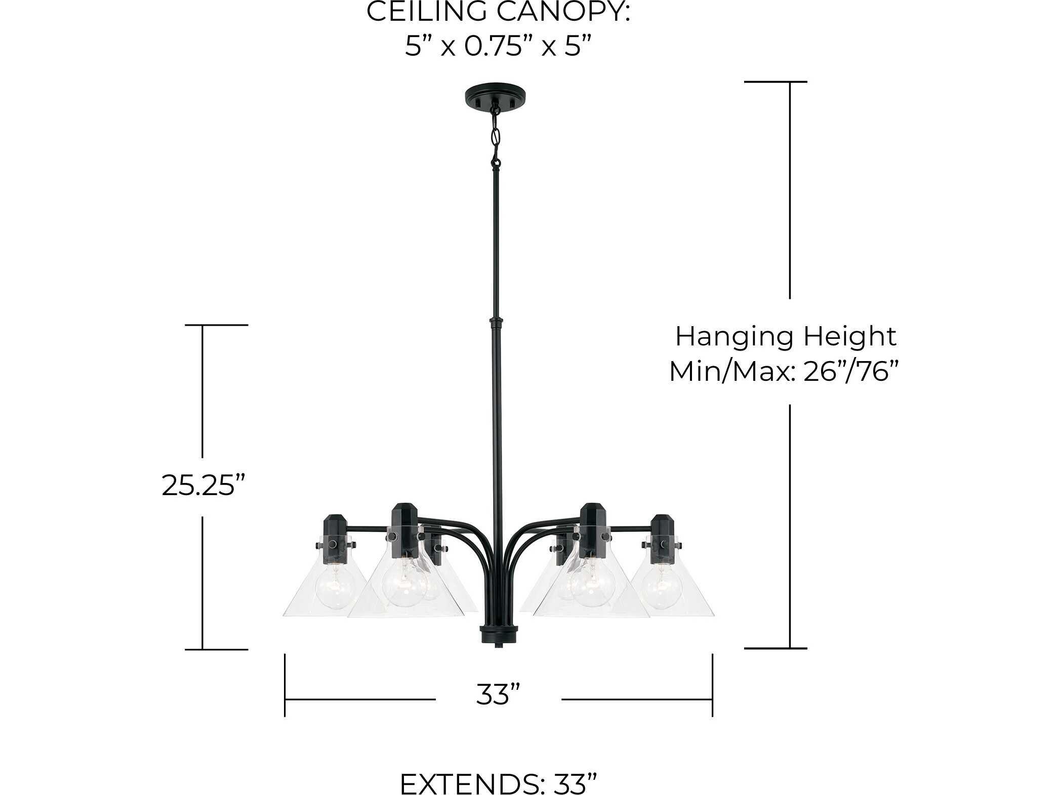 Capital Lighting Greer 6-Light Matte Black Glass Chandelier