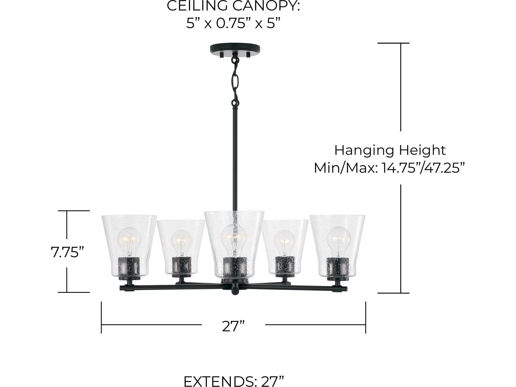 Capital Lighting Baker 5-Light Matte Black Glass Chandelier