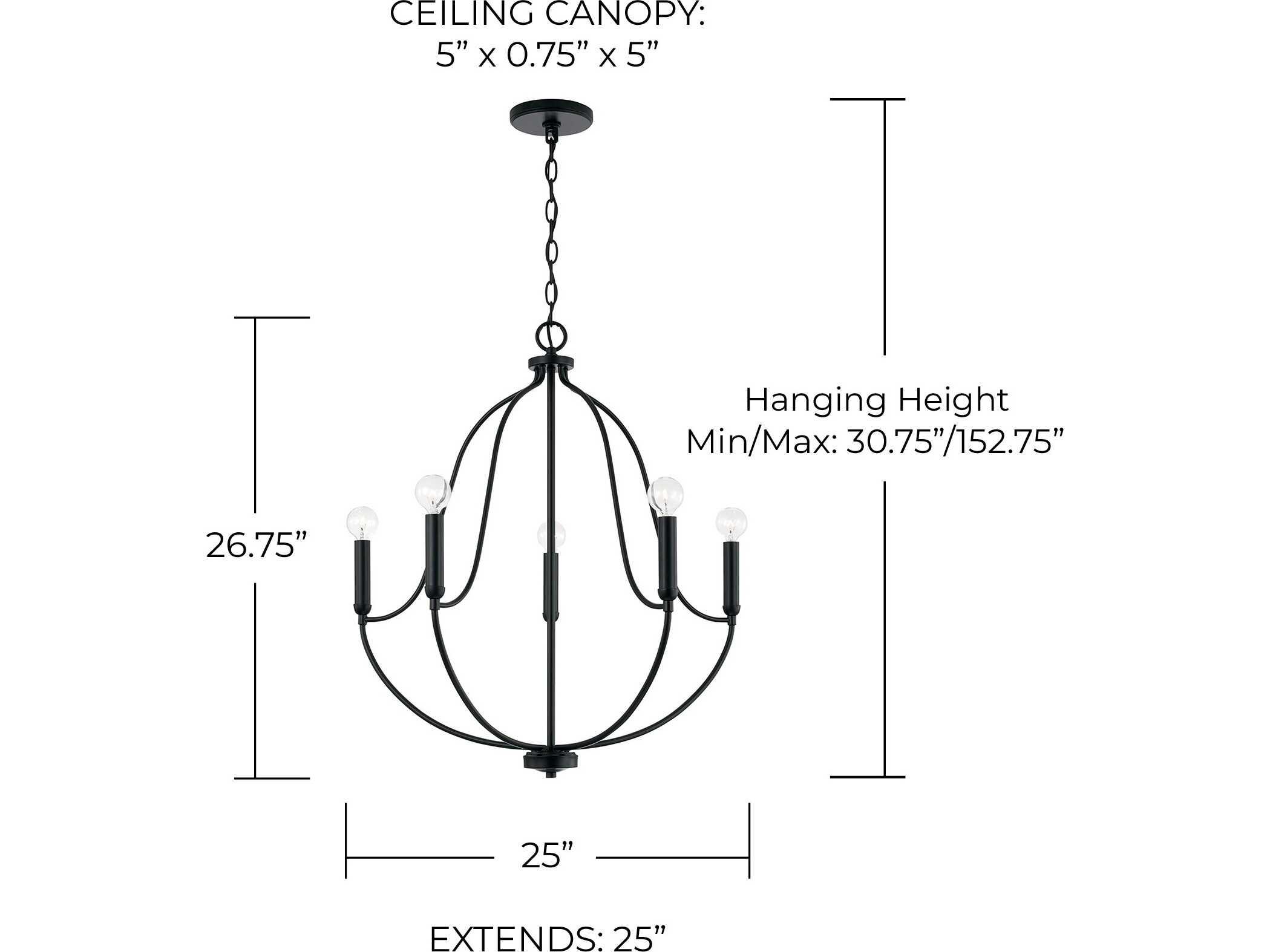 Capital Lighting Madison 5-Light Matte Black Candelabra Chandelier