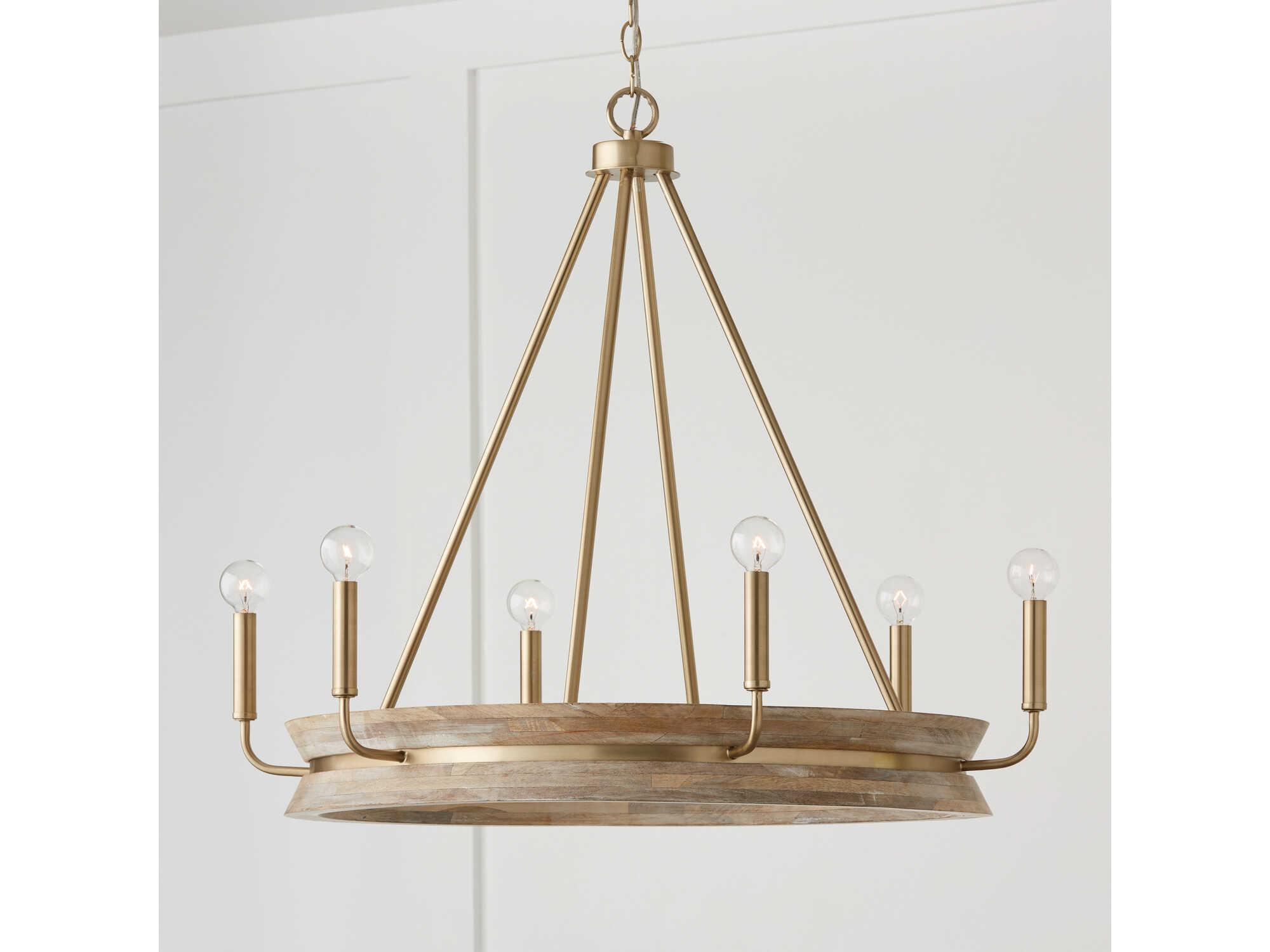 Capital Lighting Finn 6-Light White Wash Matte Brass Wood Candelabra Chandelier