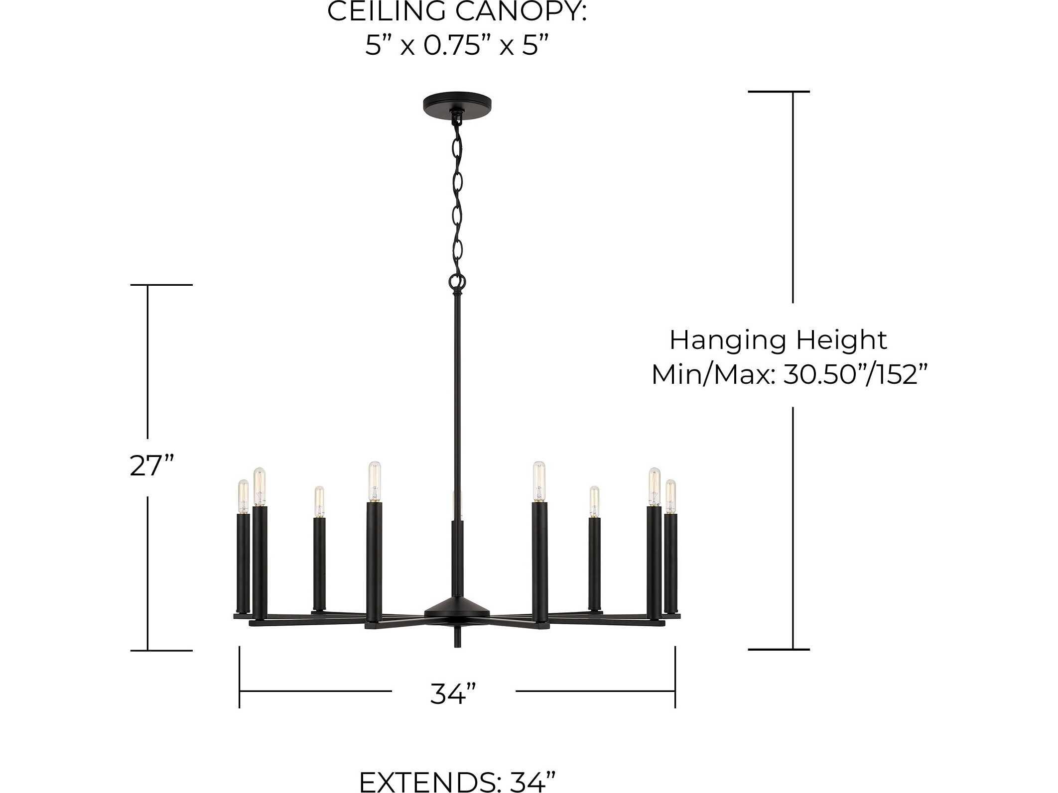 Capital Lighting Portman 9-Light Matte Black Candelabra Chandelier