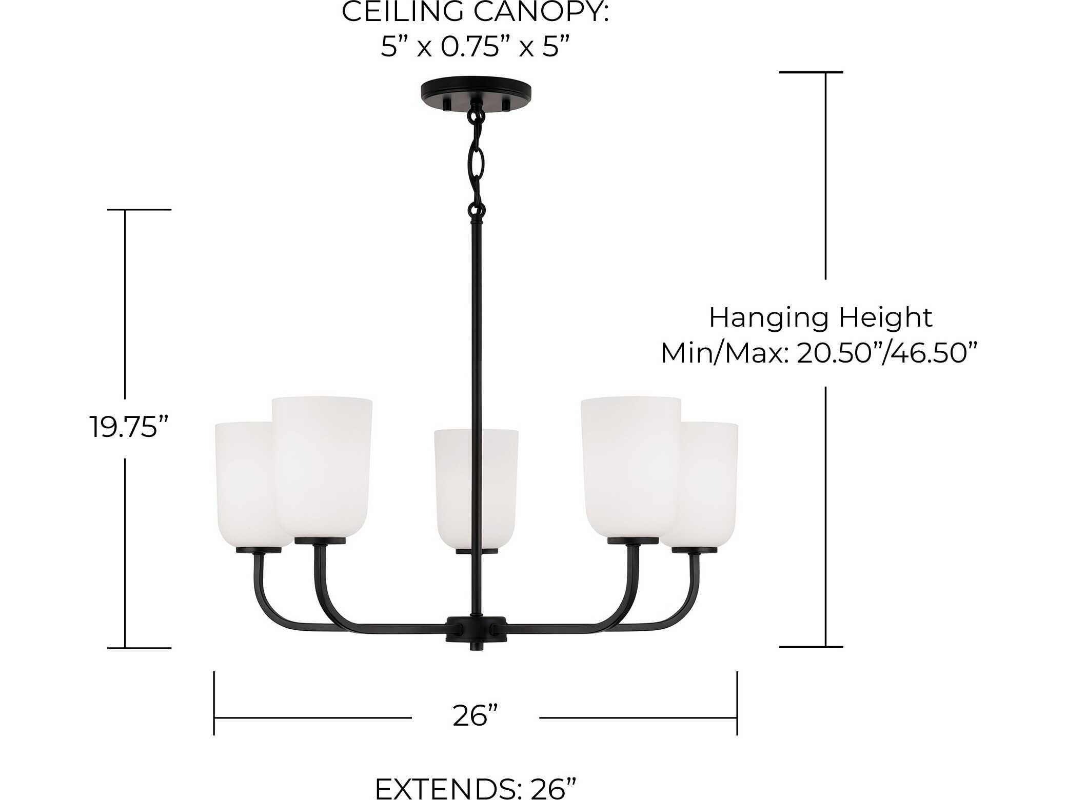 Capital Lighting Lawson 5-Light Matte Black Glass Chandelier