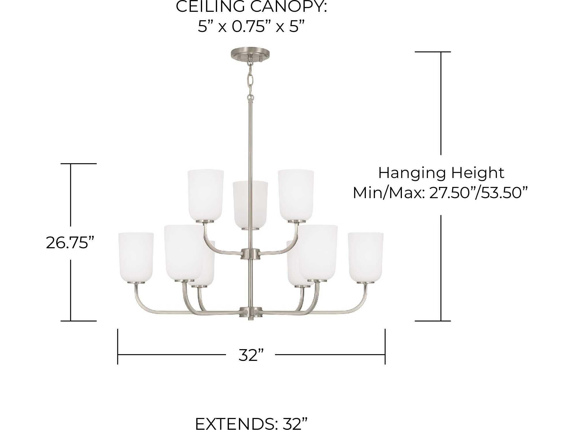 Capital Lighting Lawson 9-Light Brushed Nickel Glass Tiered Chandelier