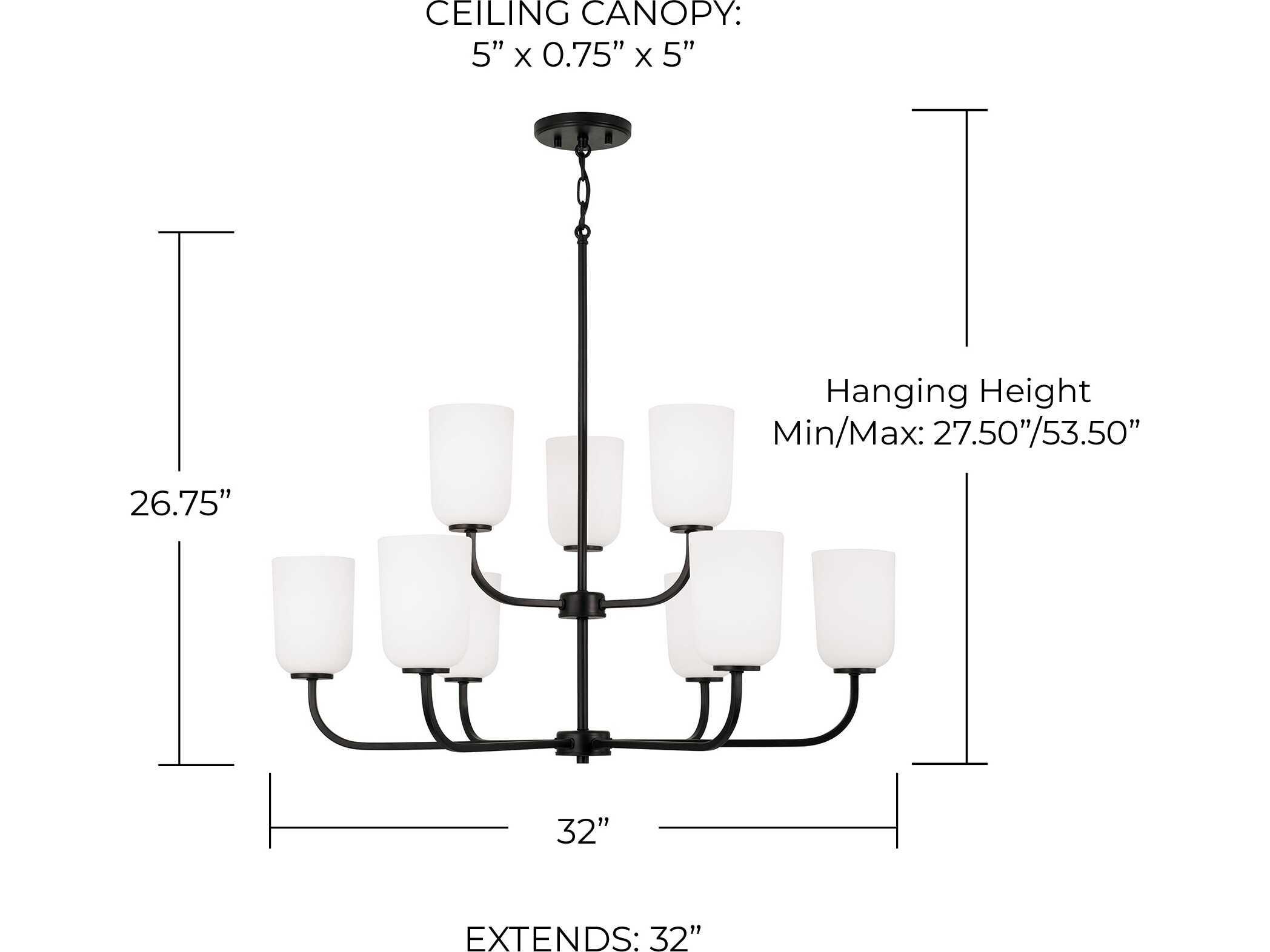 Capital Lighting Lawson 9-Light Matte Black Glass Tiered Chandelier