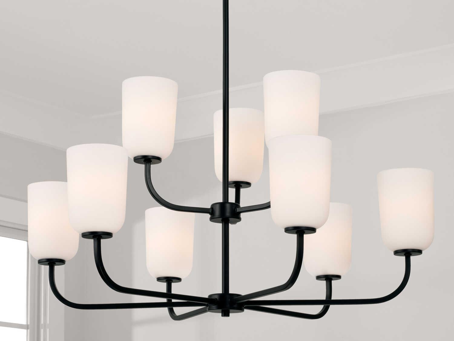 Capital Lighting Lawson 9-Light Matte Black Glass Tiered Chandelier