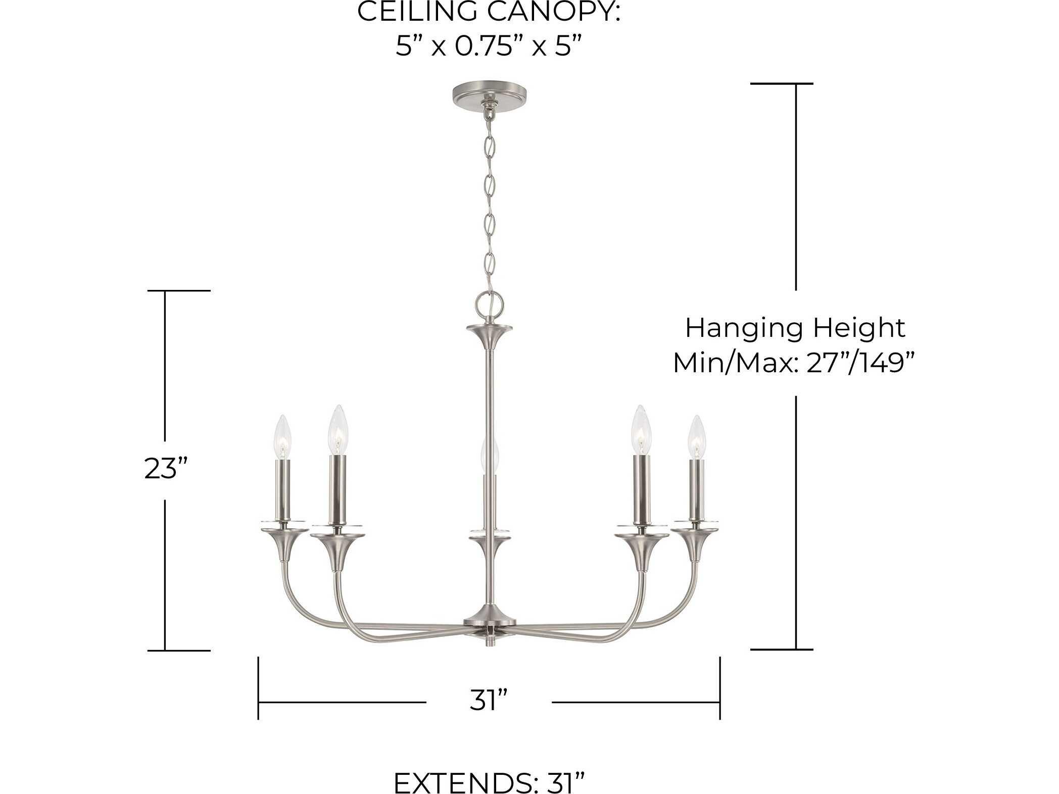 Capital Lighting Presley 5-Light Brushed Nickel Candelabra Chandelier