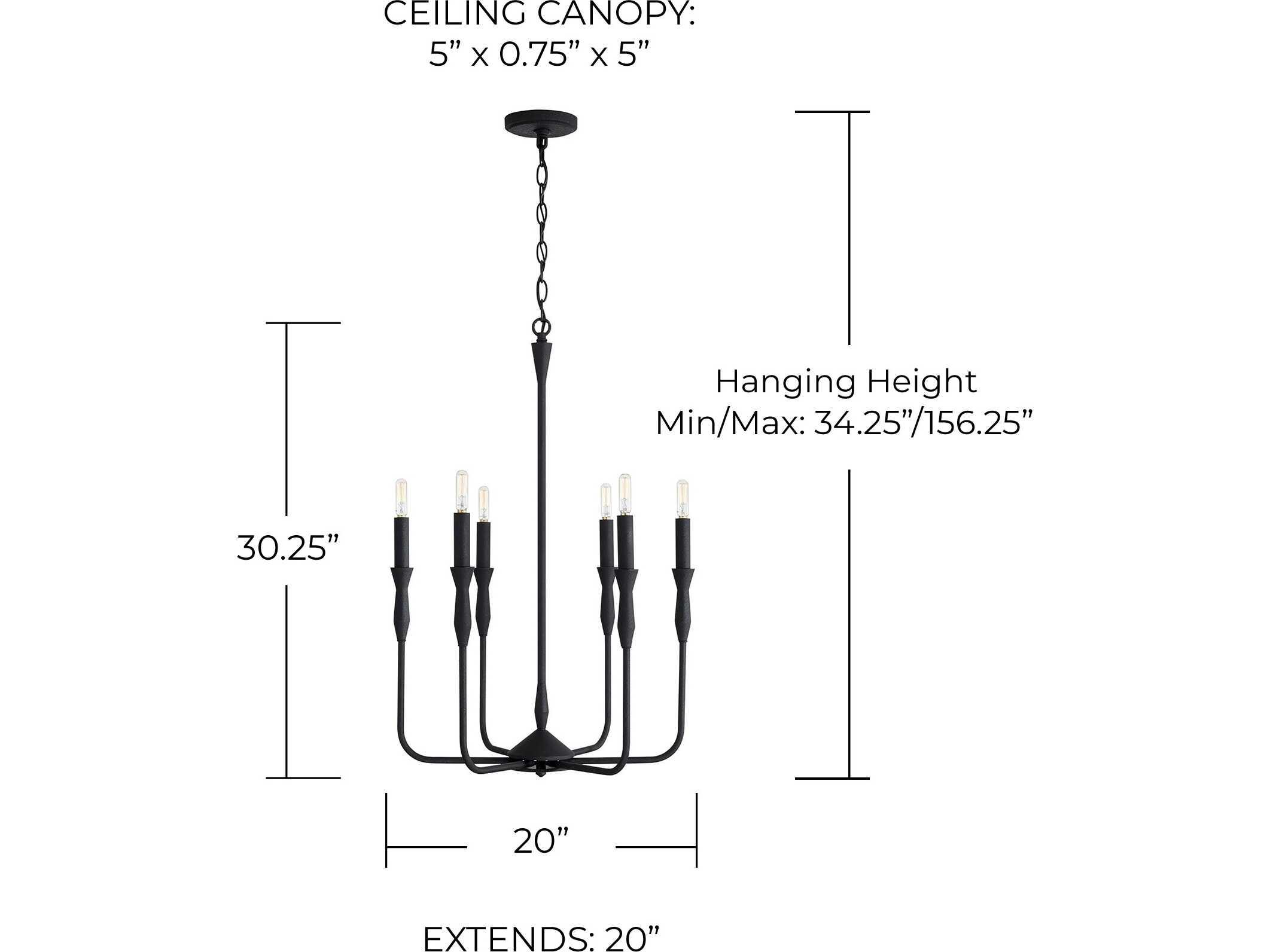 Capital Lighting Paloma 6-Light Textured Black Candelabra Chandelier