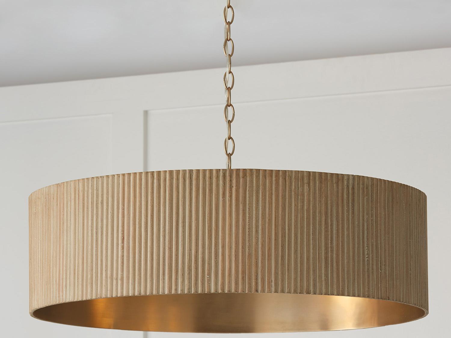 Capital Lighting Donovan 4-Light White Wash And Matte Brass Brown Drum Pendant