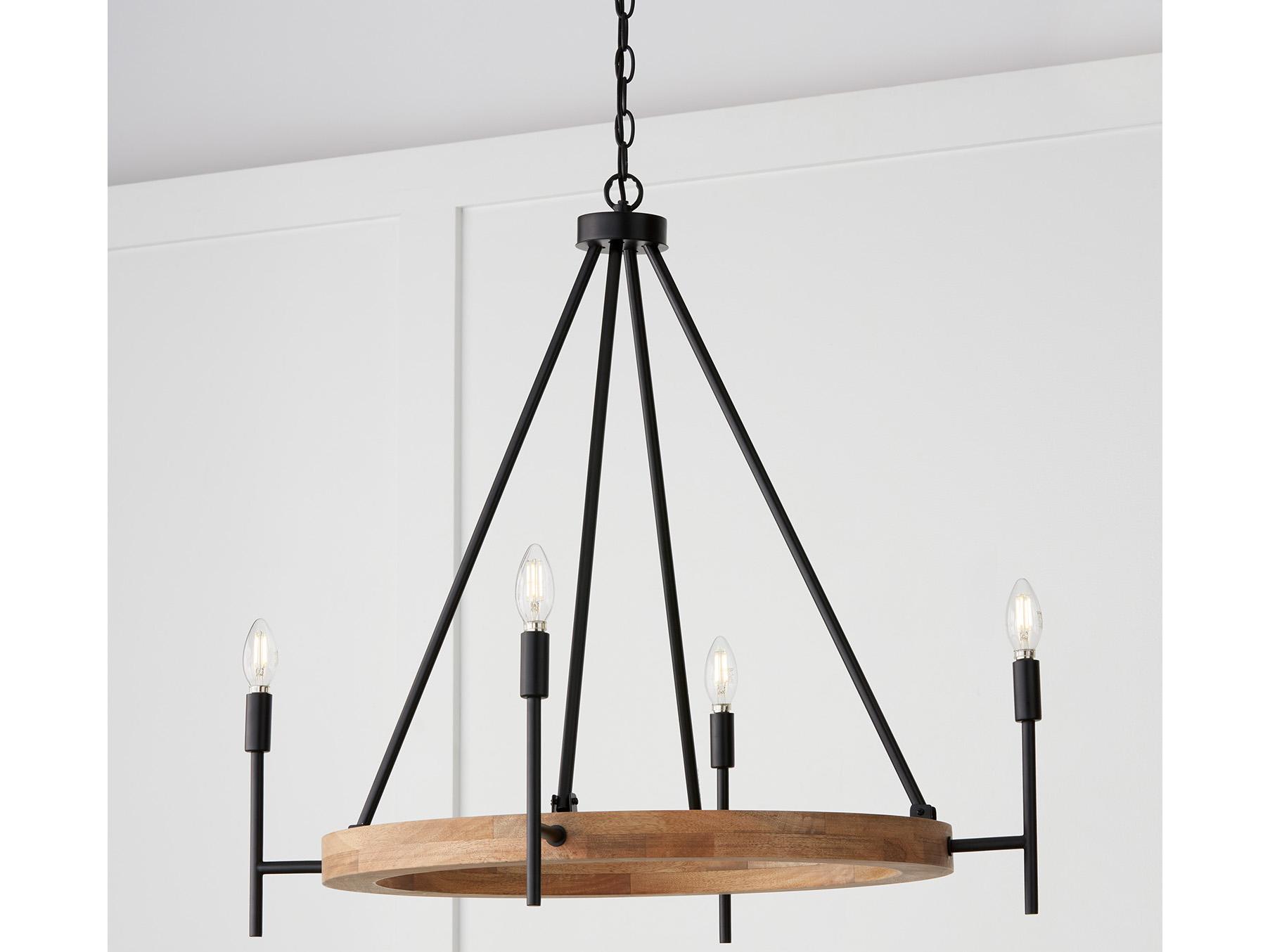 Capital Lighting Jonah 4-Light Light Wood And Matte Black Chandelier