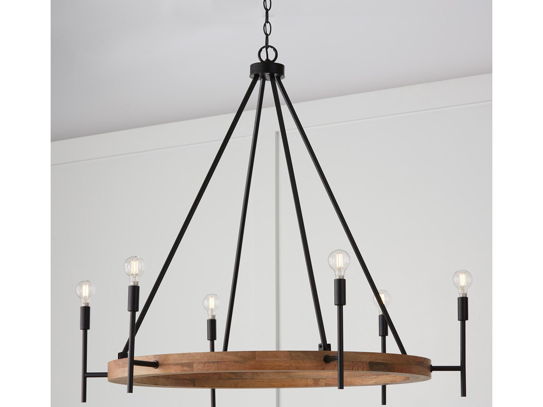 Capital Lighting Jonah 6-Light Light Wood And Matte Black Chandelier