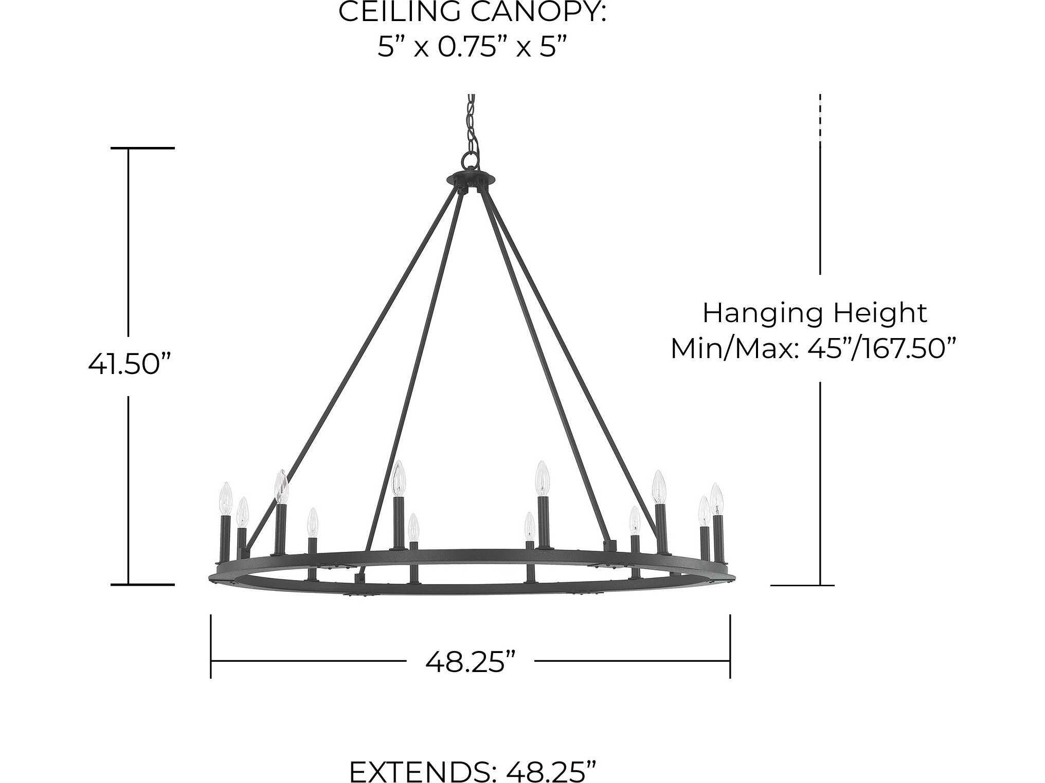 Capital Lighting Pearson 12-Light Black Iron Candelabra Round Chandelier