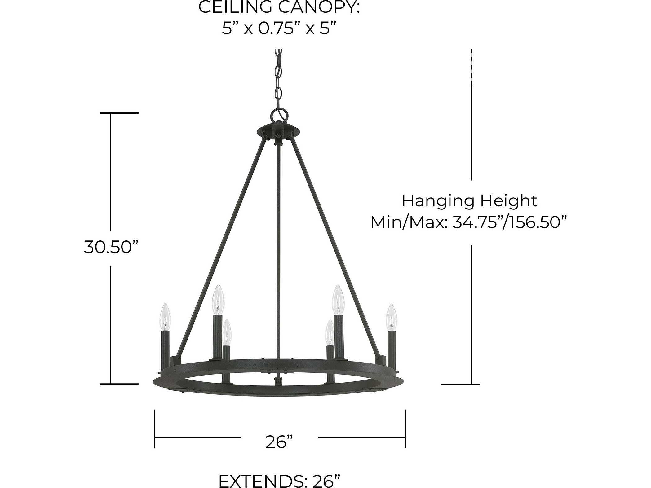 Capital Lighting Pearson 6-Light Black Iron Candelabra Chandelier