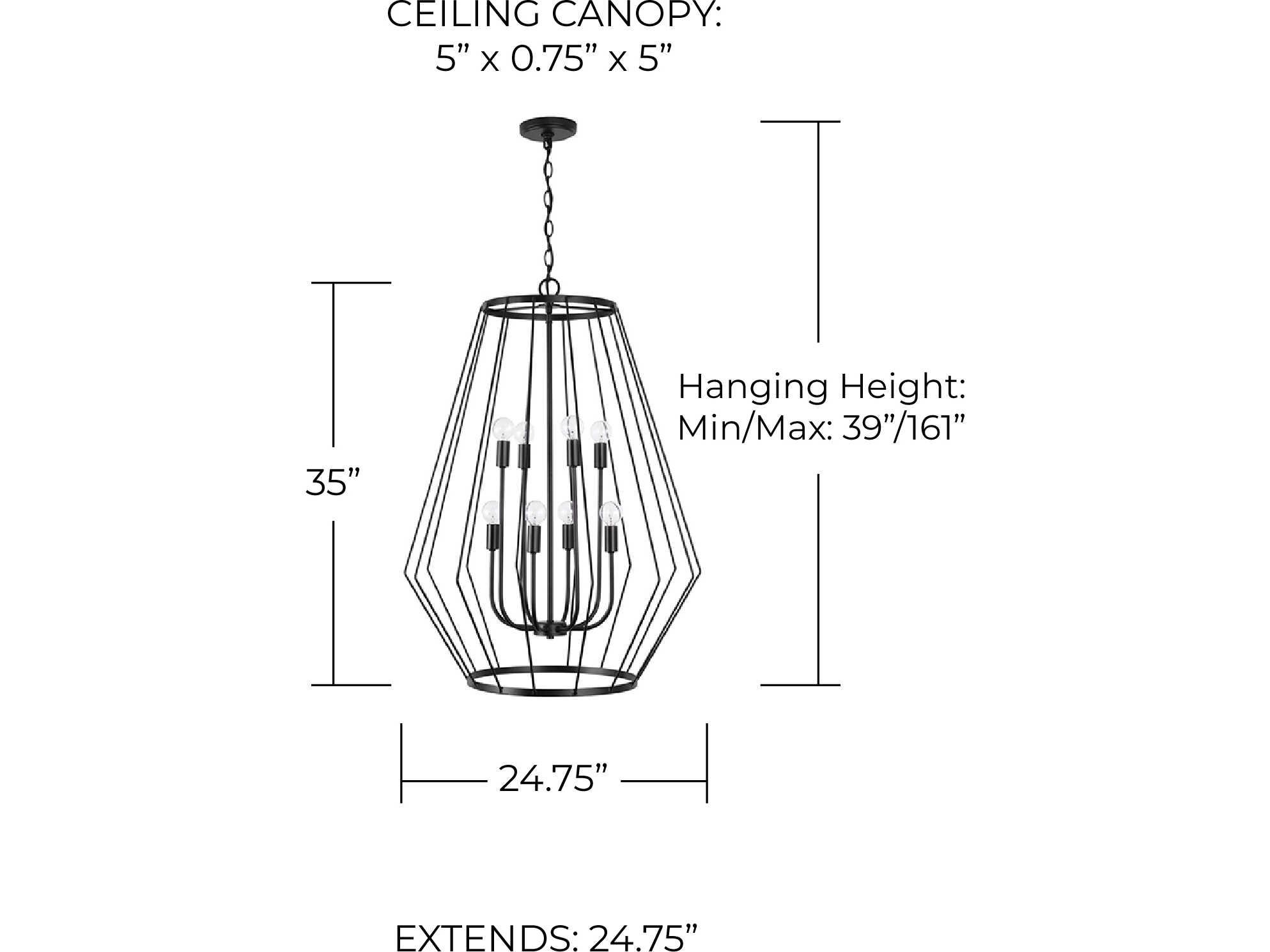 Capital Lighting Corey 8-Light Matte Black Candelabra Tiered Chandelier