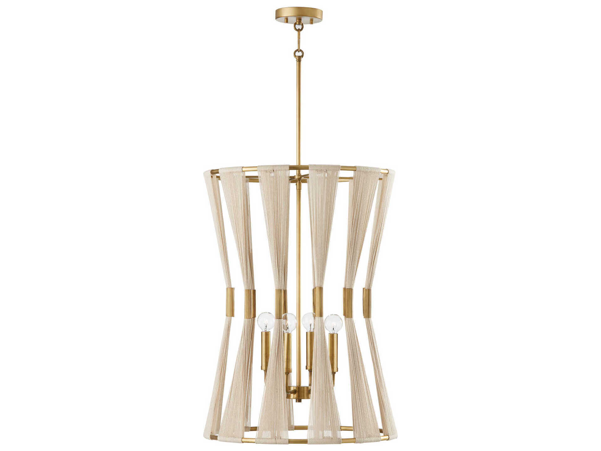 Capital Lighting Bianca 4-Light Bleached Natural Rope Patinaed Brass White Pendant