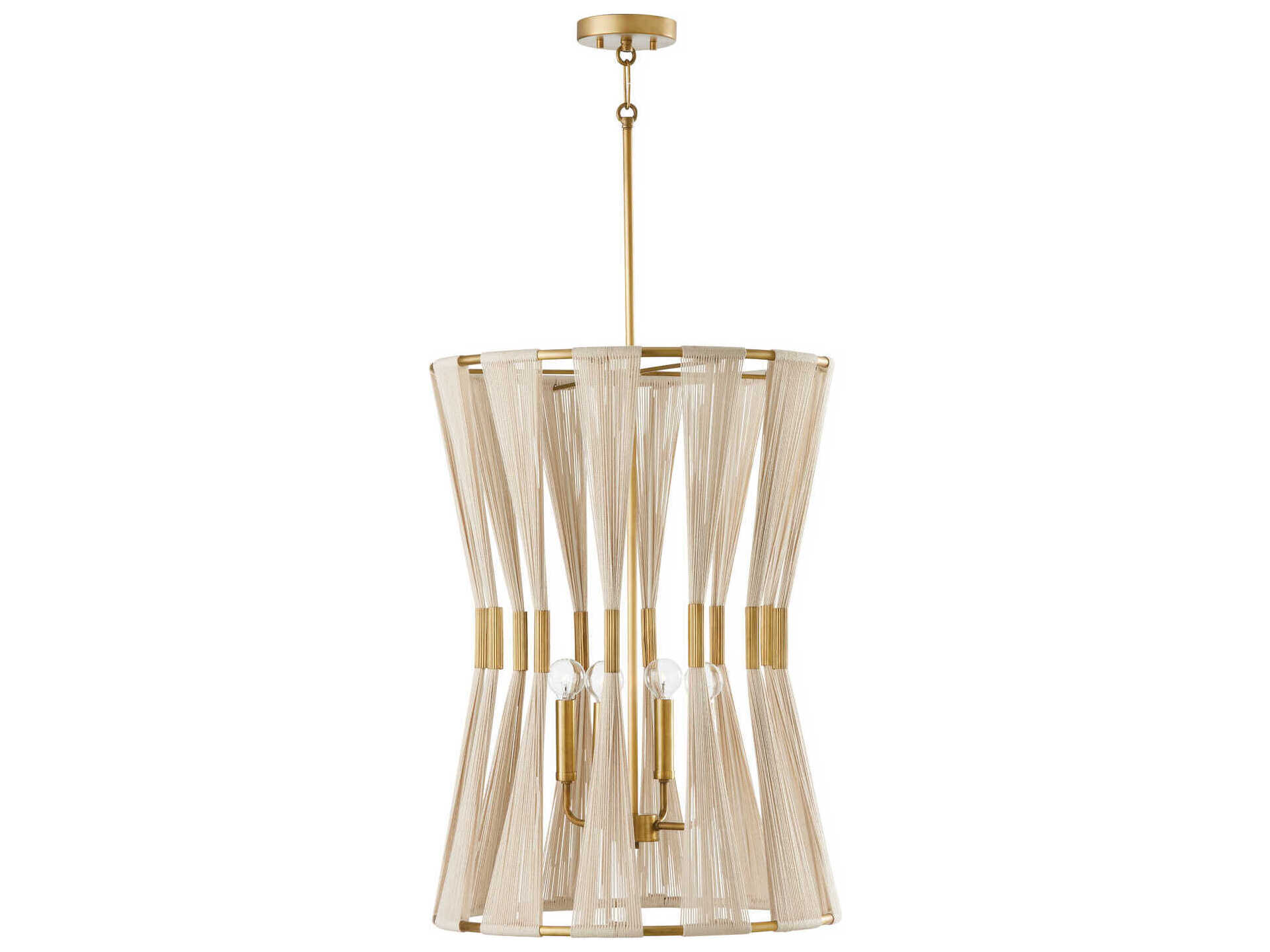 Capital Lighting Bianca 4-Light Bleached Natural Rope Patinaed Brass White Pendant