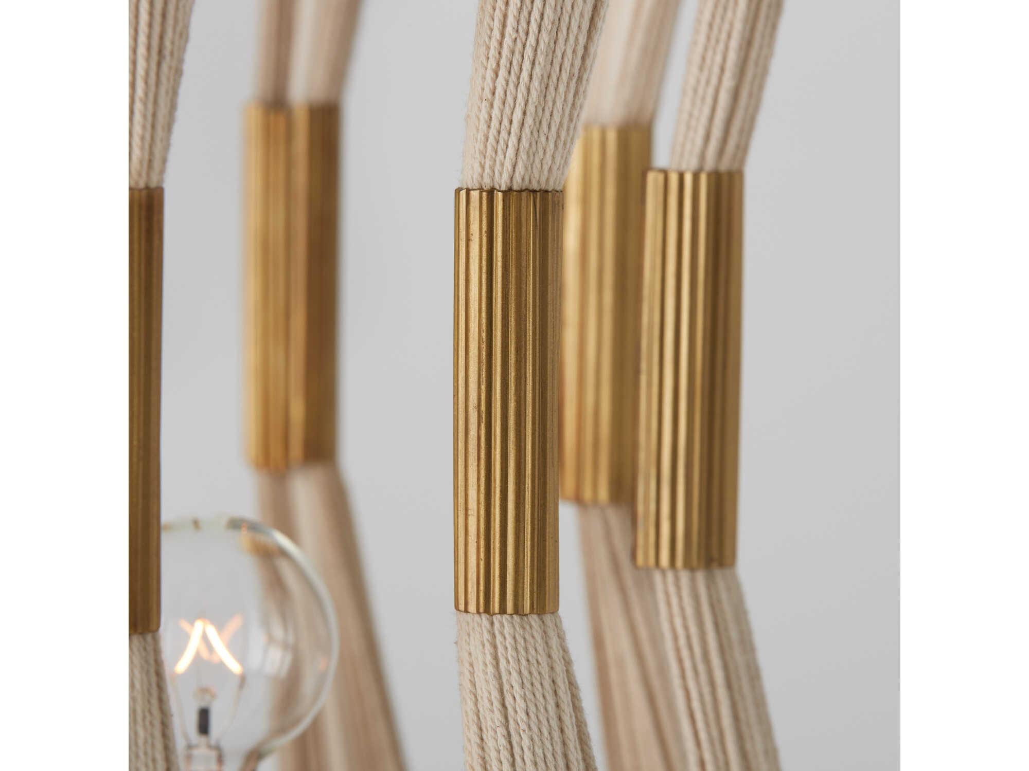 Capital Lighting Bianca 4-Light Bleached Natural Rope Patinaed Brass White Pendant