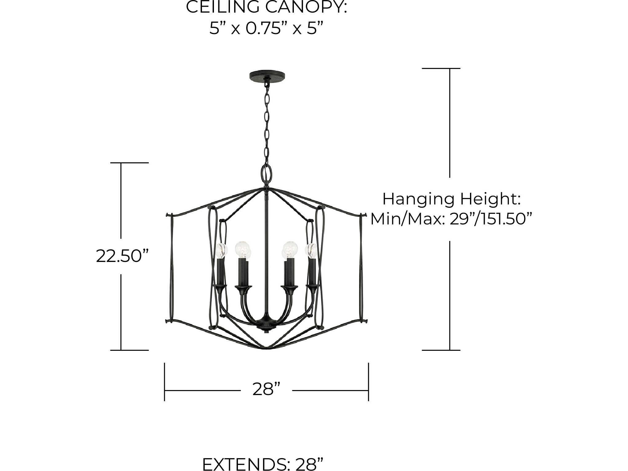 Capital Lighting Bentley 6-Light Black Iron Pendant