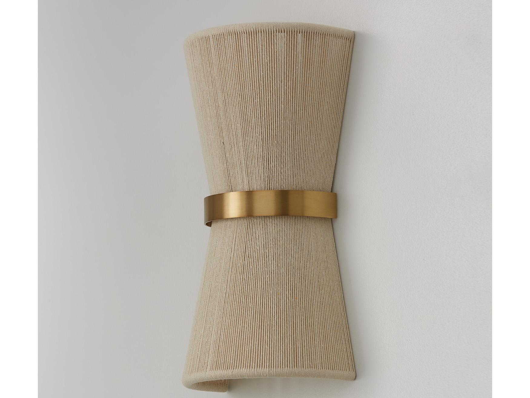 Capital Lighting Cecilia 2-Light Bleached Natural Rope And Patinaed Brass Off White Wall Sconce
