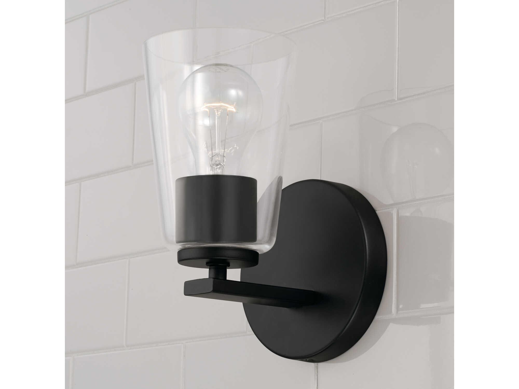 Capital Lighting Portman 1-Light Matte Black Glass Wall Sconce