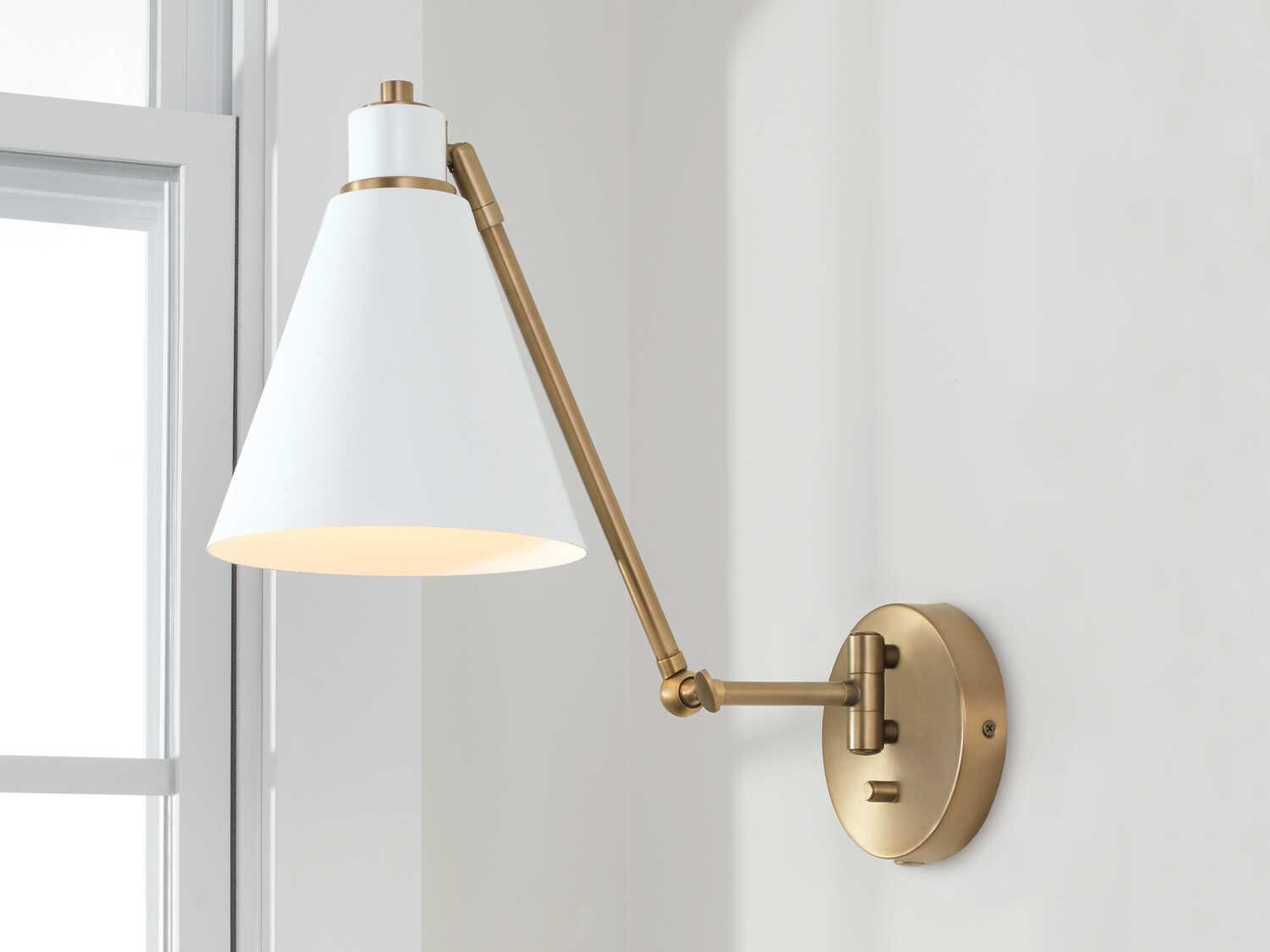 Capital Lighting Bradley 1-Light Aged Brass White Wall Sconce