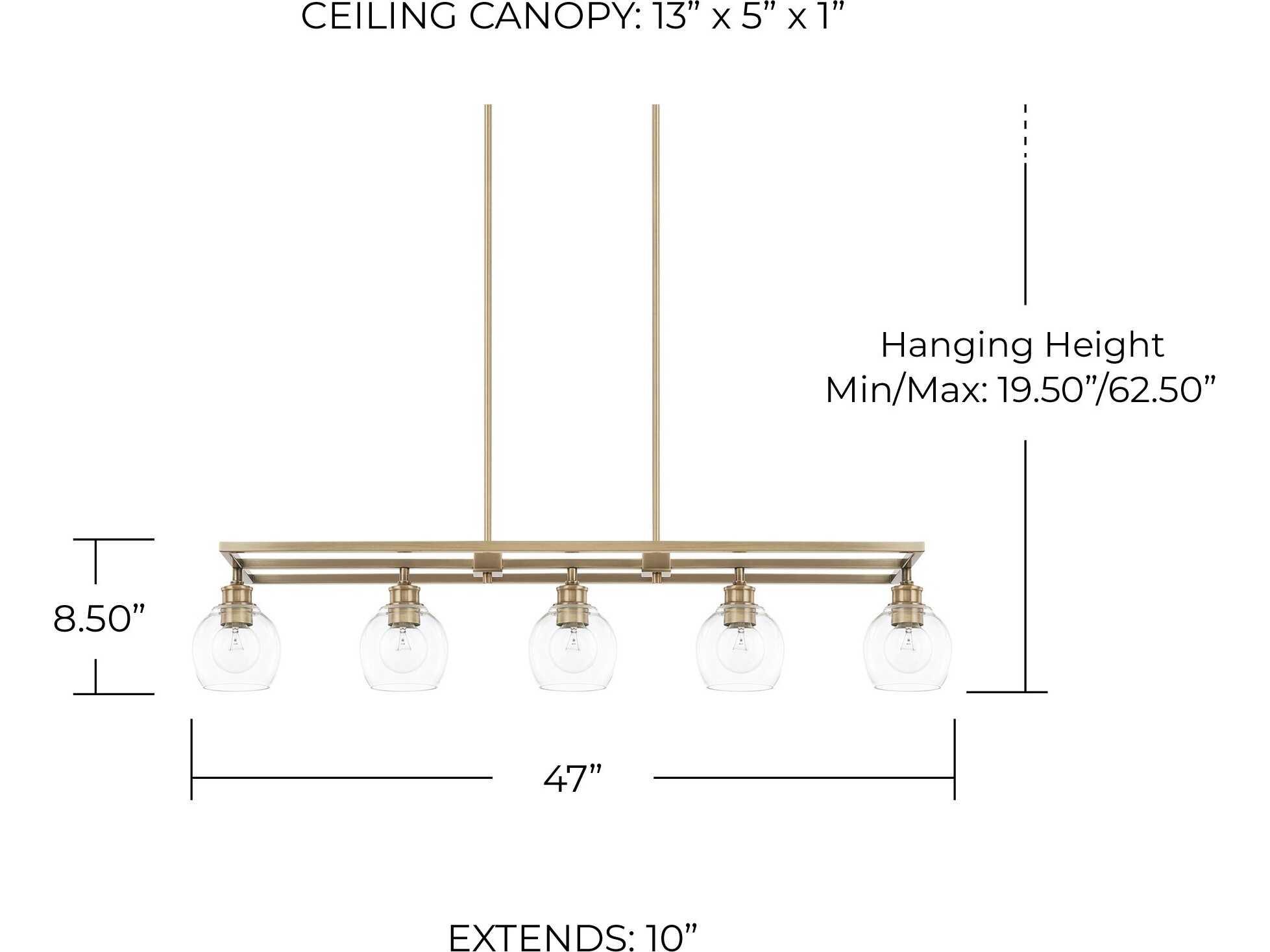 Capital Lighting Mid Century 5-Light Aged Brass Glass Island Pendant