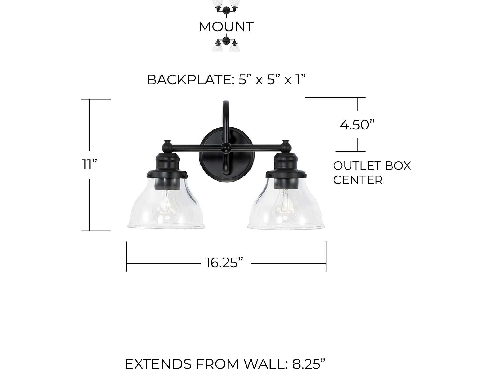 Capital Lighting Baxter 2-Light Matte Black Glass Vanity Light
